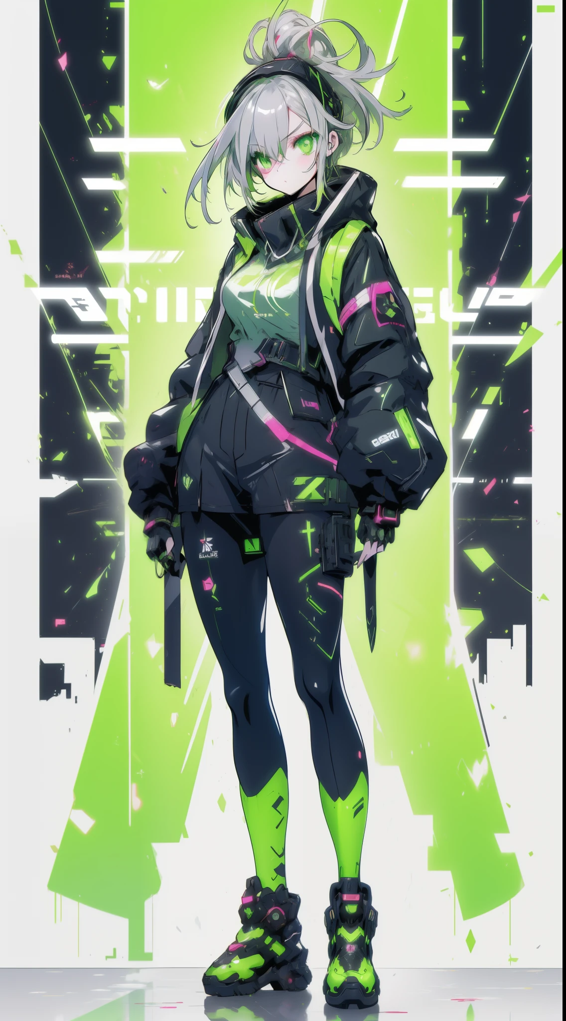 anime girl with green eyes and a green blindfold, anime style. 8k, artwork in the style of guweiz, anime style 4 k, anime vibes, digital cyberpunk - anime art, digital cyberpunk anime art, cyborg - girl with silver hair, stunning anime face portrait, guweiz on artstation pixiv, digital anime art, anime wallpaper 4 k