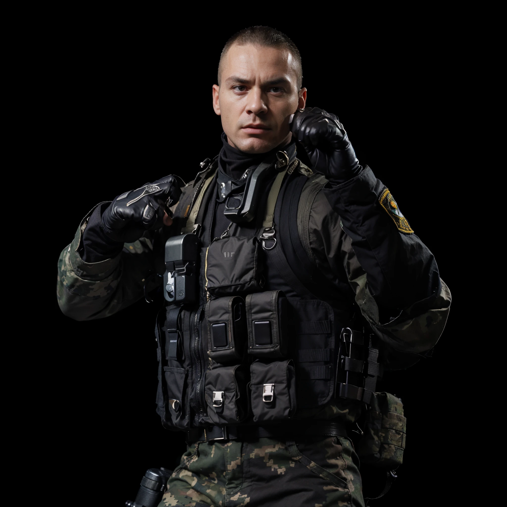 (masterpiece),(best quality:1.0),(ultra high resolution:1.0),sergeant,caucasian,small head, bad face,menacing look,military haircut, special forces, mortal kombat, closeup,1 guy,detailed, face focus, muscular, 8k wallpaper, full body