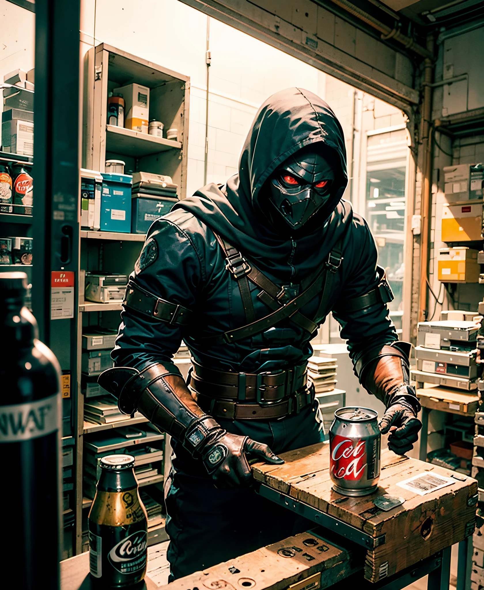 Noob saibot in the backrooms holding a can of coke
