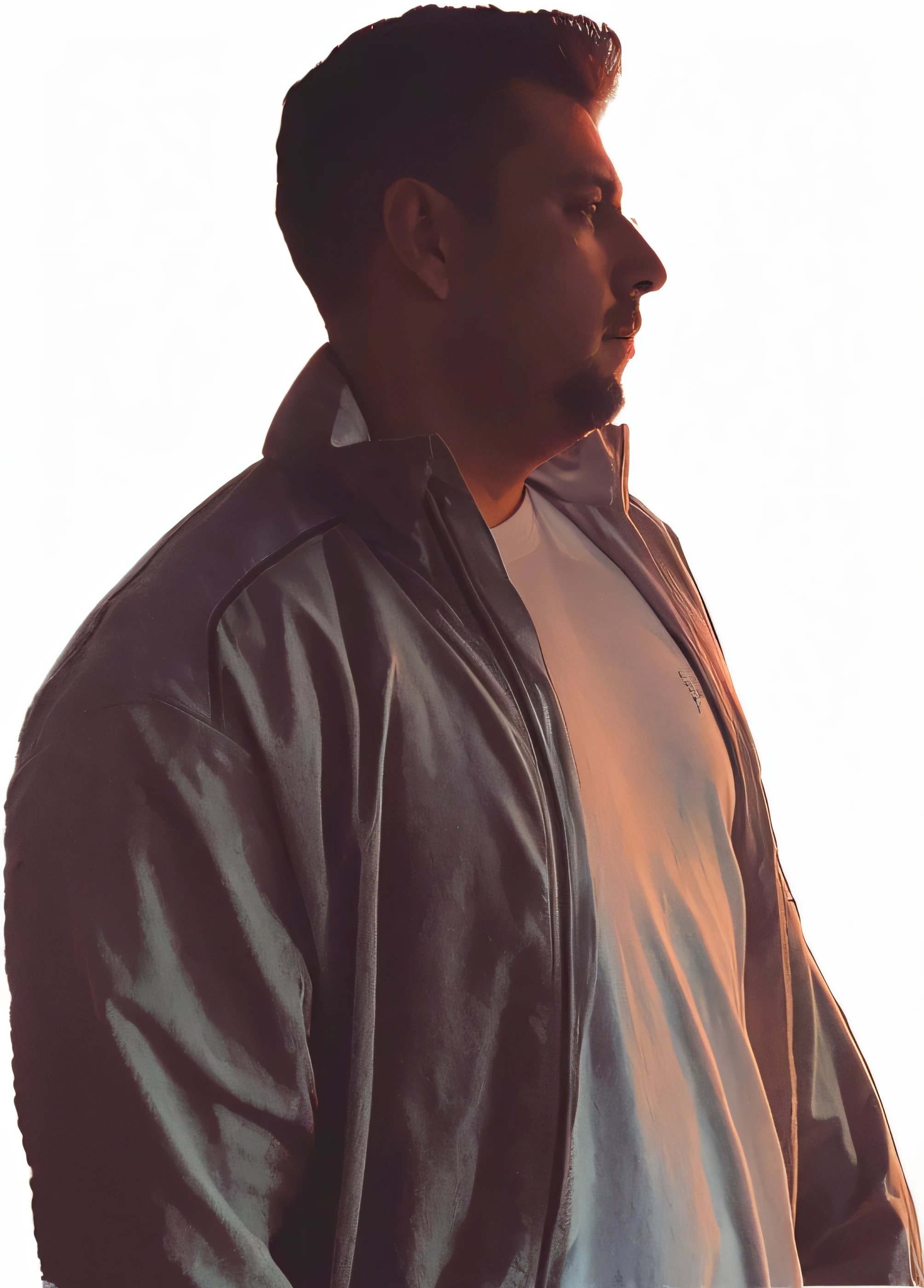 There is a man standing in front of a black background, Foto de perfil, aceso de lado, Foto de um ensaio promocional, standing in a dimly lit room, olhando para a sua esquerda, Dramatic full-body profile, retrato centrado no perfil lateral, Pose de perfil, olhando de lado, imagens de retrato lateral, perfil lateral cenetered retrato, full body profile camera shot