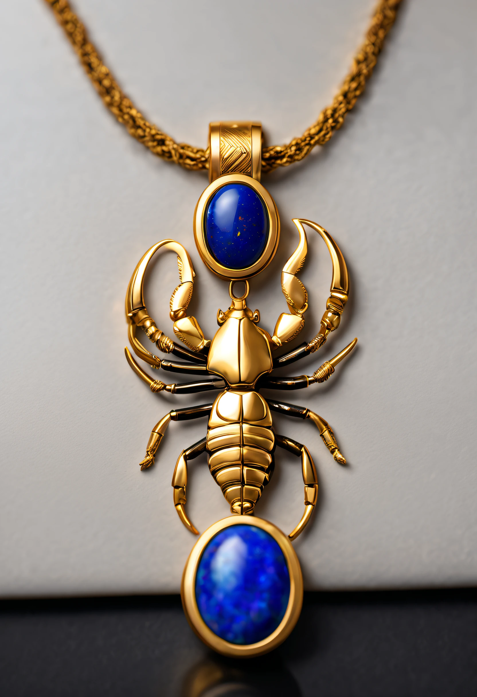 Item design, pendant design, Logo design， (Scorpio pendant design), （Set double opal）, Black gold border, lapis lazuli，turquesa，black shell，Taurus symbol,( Golden minimalist little scorpion）， Van Cleef &amplifier; alpes & alps , cartier, Background with: The white,The content is very detailed, Best quality at best, tmasterpiece, A high resolution, hyper realisitc, 8K, Cyclic lighting,