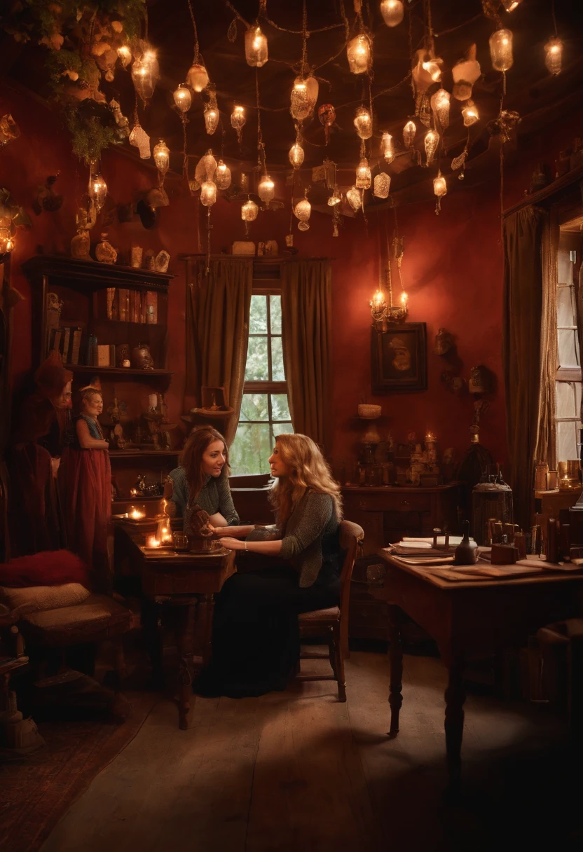 A photo of me meeting with young aspiring writers at The Burrow, surrounded by spells and charms hanging from the ceiling.,original,Portrayed by JK Rowling herself