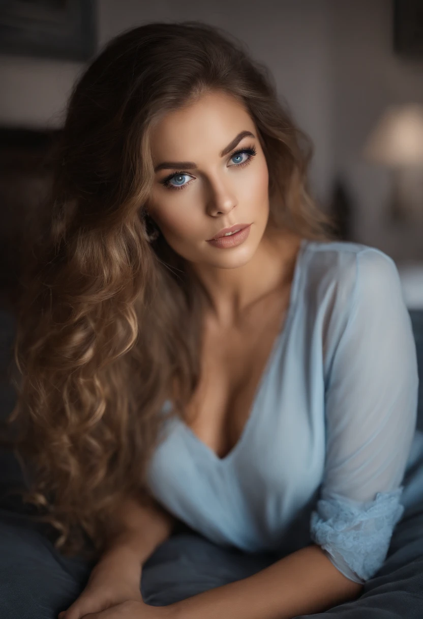 Arafed Mujer totalmente , Chica sexy con ojos azules, ultra realista, meticulosamente detallado, Retrato Sophie Mudd, cabello rubio y ojos grandes, selfie de una mujer joven, Ojos del dormitorio, Violeta Myers, sin maquillaje, Maquillaje natural, staring directly into camera, cara con artgram, maquillaje sutil, Impresionante foto de cuerpo completo arrodillado en la cama, En el dormitorio, Medium to large size bust, que se le vea claro el rostro, retrato