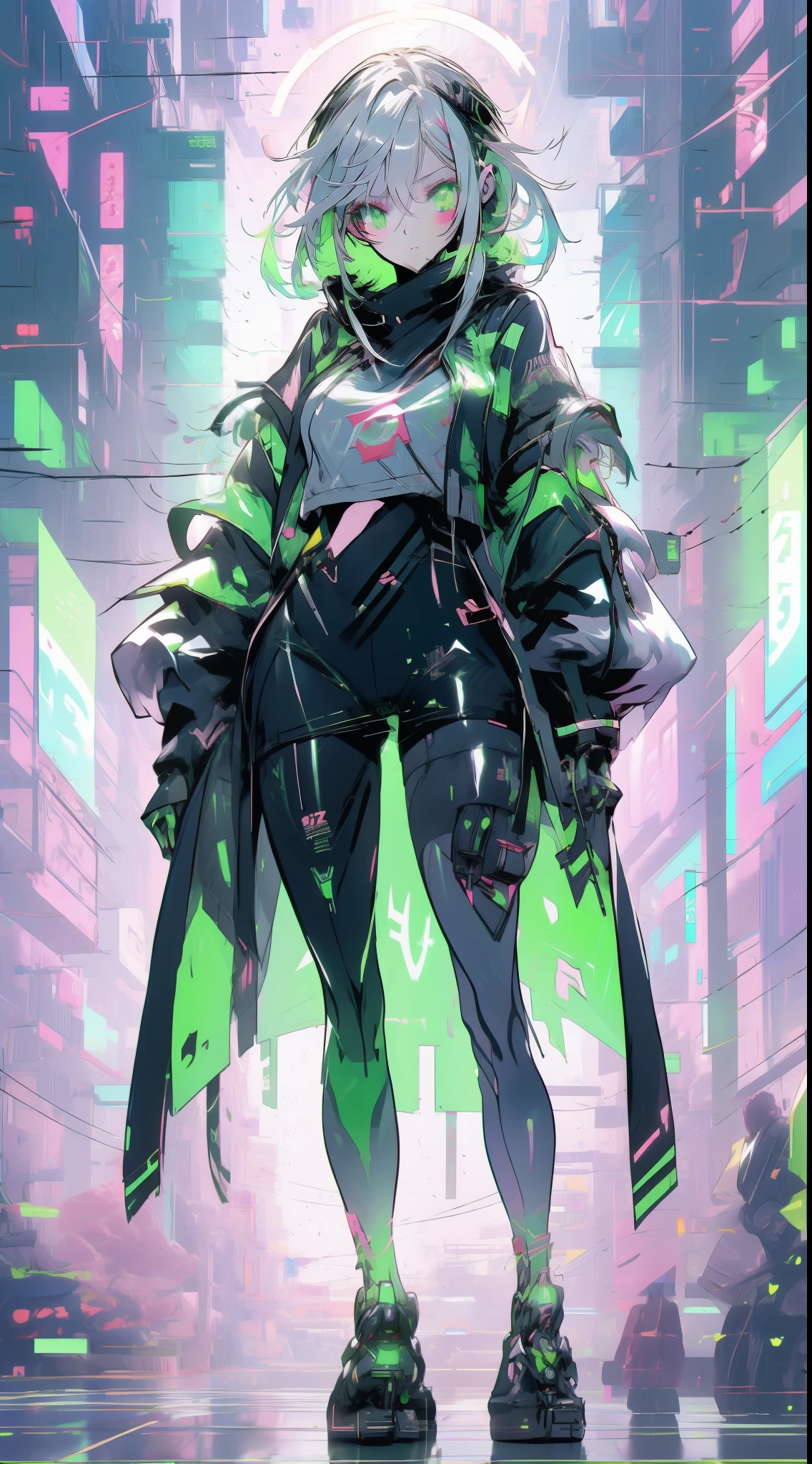 anime girl with green eyes and a green blindfold, anime style. 8k, artwork in the style of guweiz, anime style 4 k, anime vibes, digital cyberpunk - anime art, digital cyberpunk anime art, cyborg - girl with silver hair, stunning anime face portrait, guweiz on artstation pixiv, digital anime art, anime wallpaper 4 k