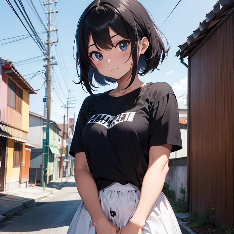 garotinha de anime fofa usando uma camisa social preto de cabelo preto e curto