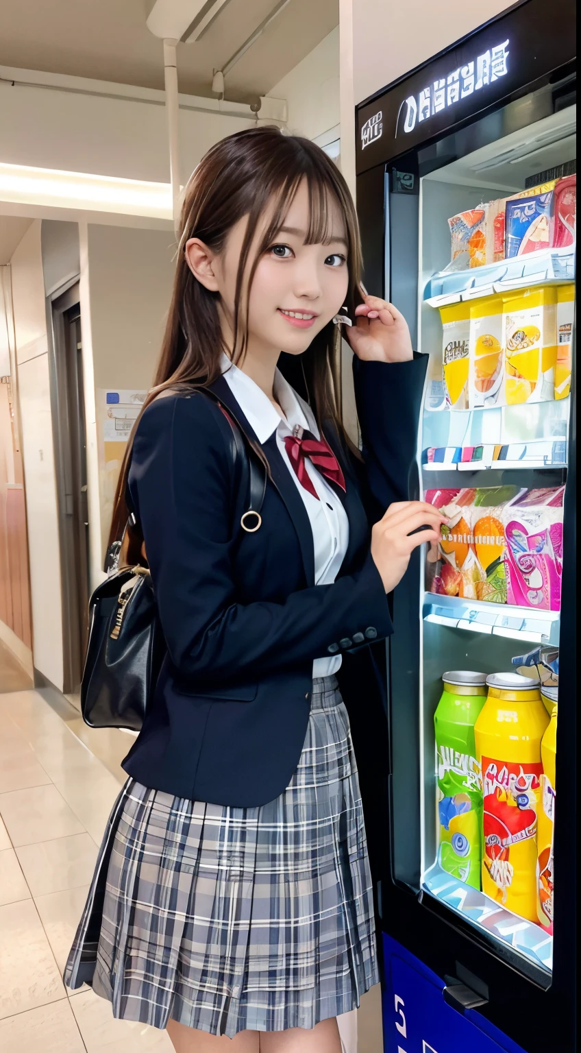 masterpiece, high quality, 4K,
BREAK
Girl (drinking canned juice) in front of (vending machine:1.1), (smile, happy:1.1), (school uniform:1.2), long sleeve,