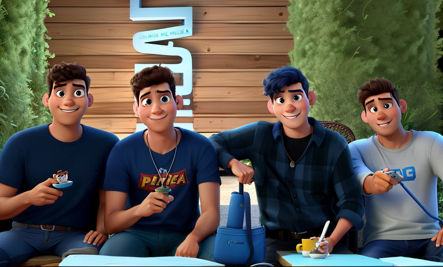 Quatro homens estilo filme pixar, em alta qualidade