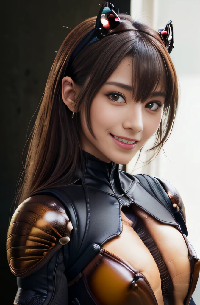 (high resolution,masterpiece,best quality,extremely detailed CG, anime, official art:1.4), realistic, photo, amazing fine details, all intricate, gloss and shiny,awesome many layers, 8k wall paper, 3d, sketch, kawaii, illustration,( solo:1.4), perfect female proportion,villainess, (fusion of dark brown cockroach and lady:1.4), (brown cockroach form lady:1.2), (brown cockroach lady:1.2), (fusion:1.2), (solo:1.4), (evil smile:1.2), muscular, abs, (cockroach brown exoskeleton bio insect suit:1.4), (cockroach brown exoskeleton bio insect armor:1.2), (brown transparency cockroach wing:1.4), (brown cockroach antennae:1.3),