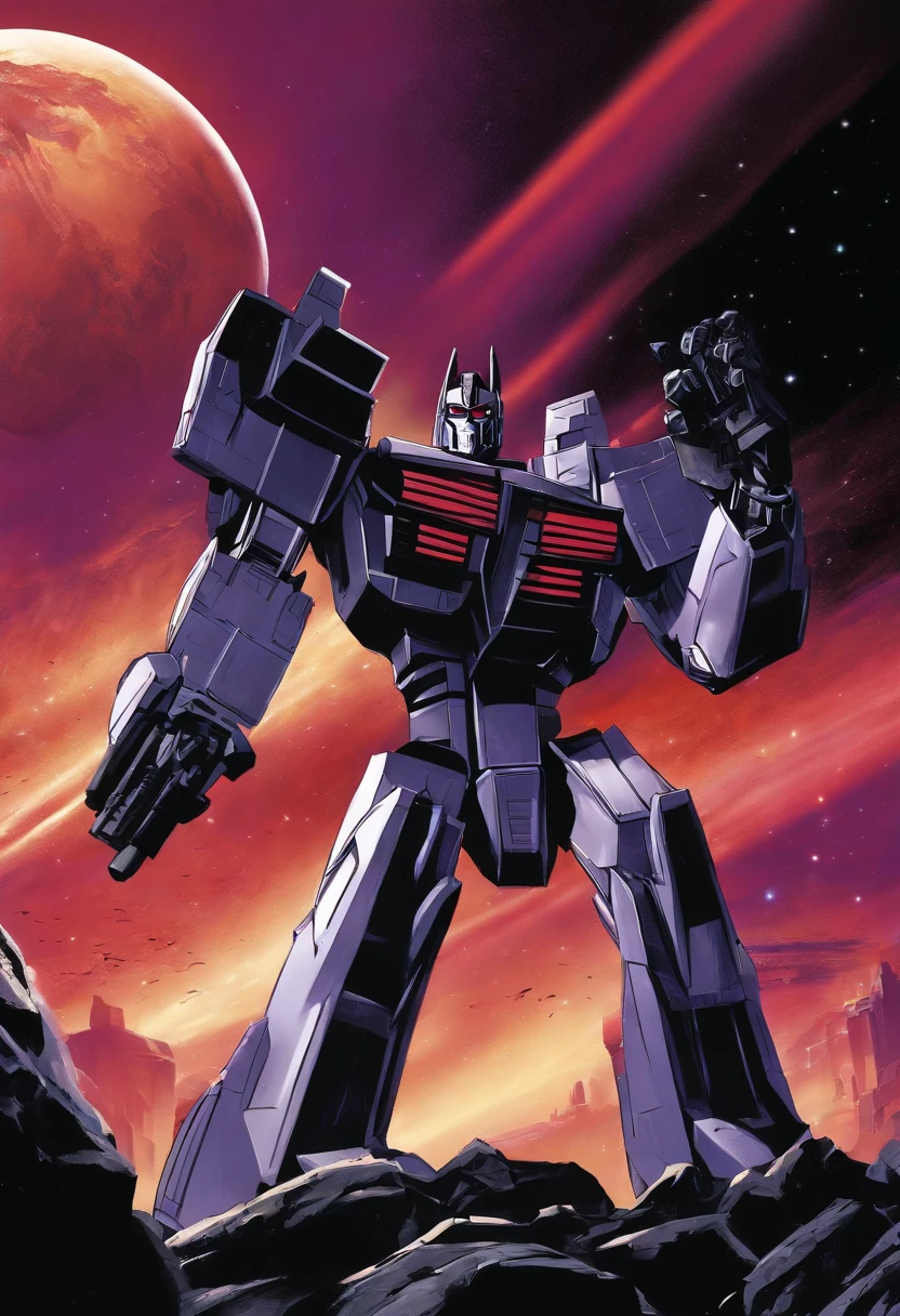 The image is of Megatron conducting a live broadcast, addressing all Decepticons across the universe.,Transformers: Generation 1,megatron