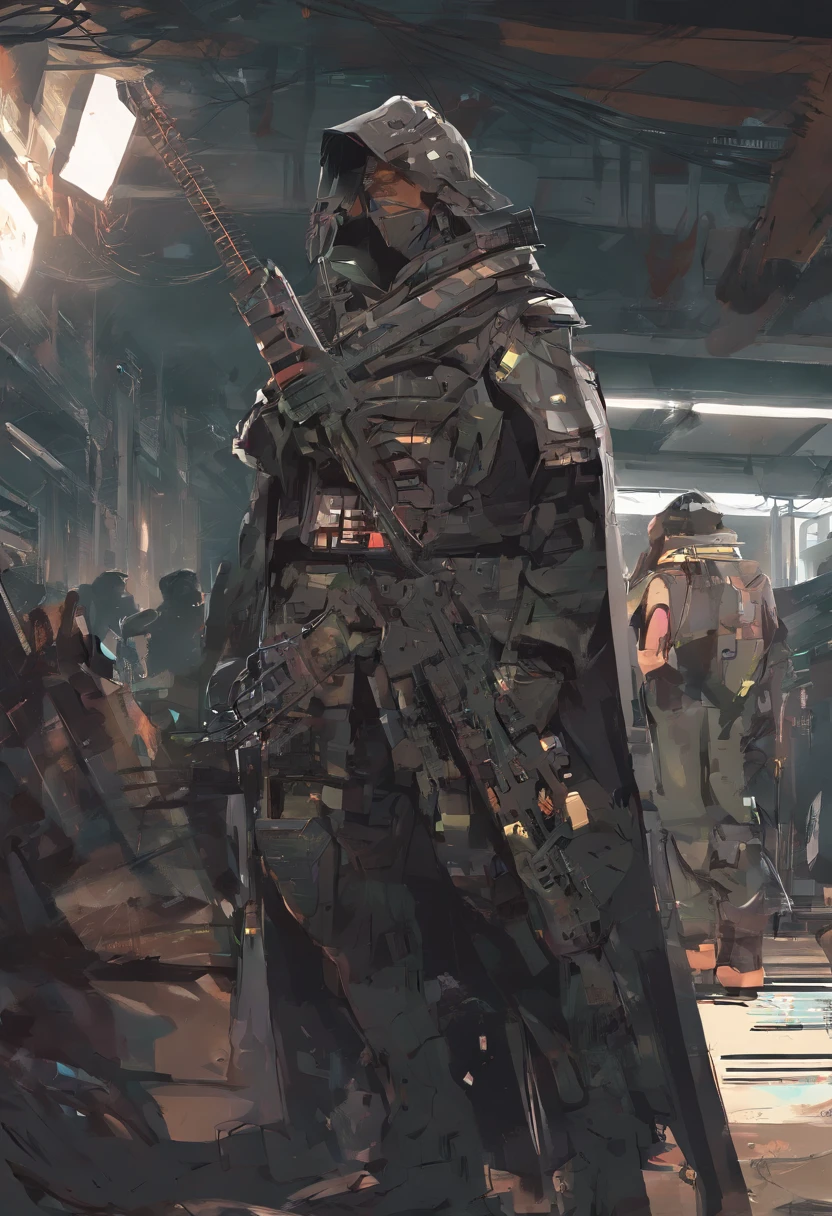 Mistura de dois estilos,cyberpunk, pincel,ancient japanese, personagem cyberpunk, pintura,pincel, uma garota de cabelos cacheados,highes definition,africana, cabelo preso, bem detalhado treinado com sua katana, roupas militares, altadefinição, de costas para observador