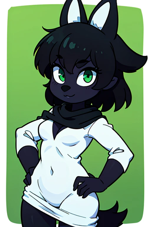 Feliny Anthro preto e branco em roupa roxa e verde