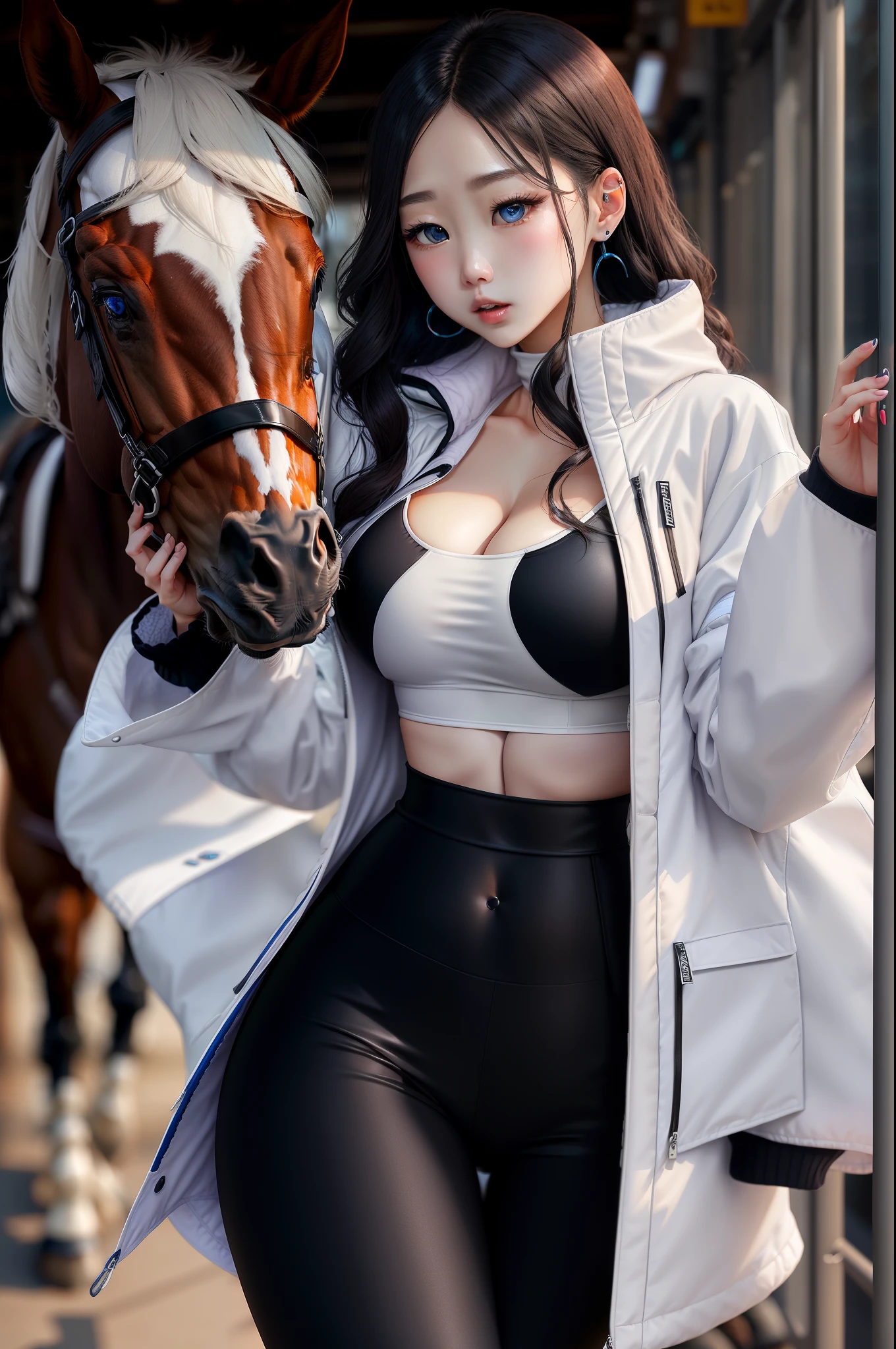 (tmasterpiece))、top-quality、new universe(fresh beans)、(1 girl in、独奏)、(horse ear、Horse Girl)、A beautiful Blue eyes、Clear face、long Brond Hair、Single ear white cover、Fluffy long sleeves、sleeves are longer than fingers、sleeves exceed wrists、oversize clothes、cleavage incision、Clothing clippings、croptop、Open jacket、Open your clothes、White jacket、Yellow jacket、Two-tone jacket、Wear white leggings、startup、a closed mouth,（（gigantic cleavage breasts））
information