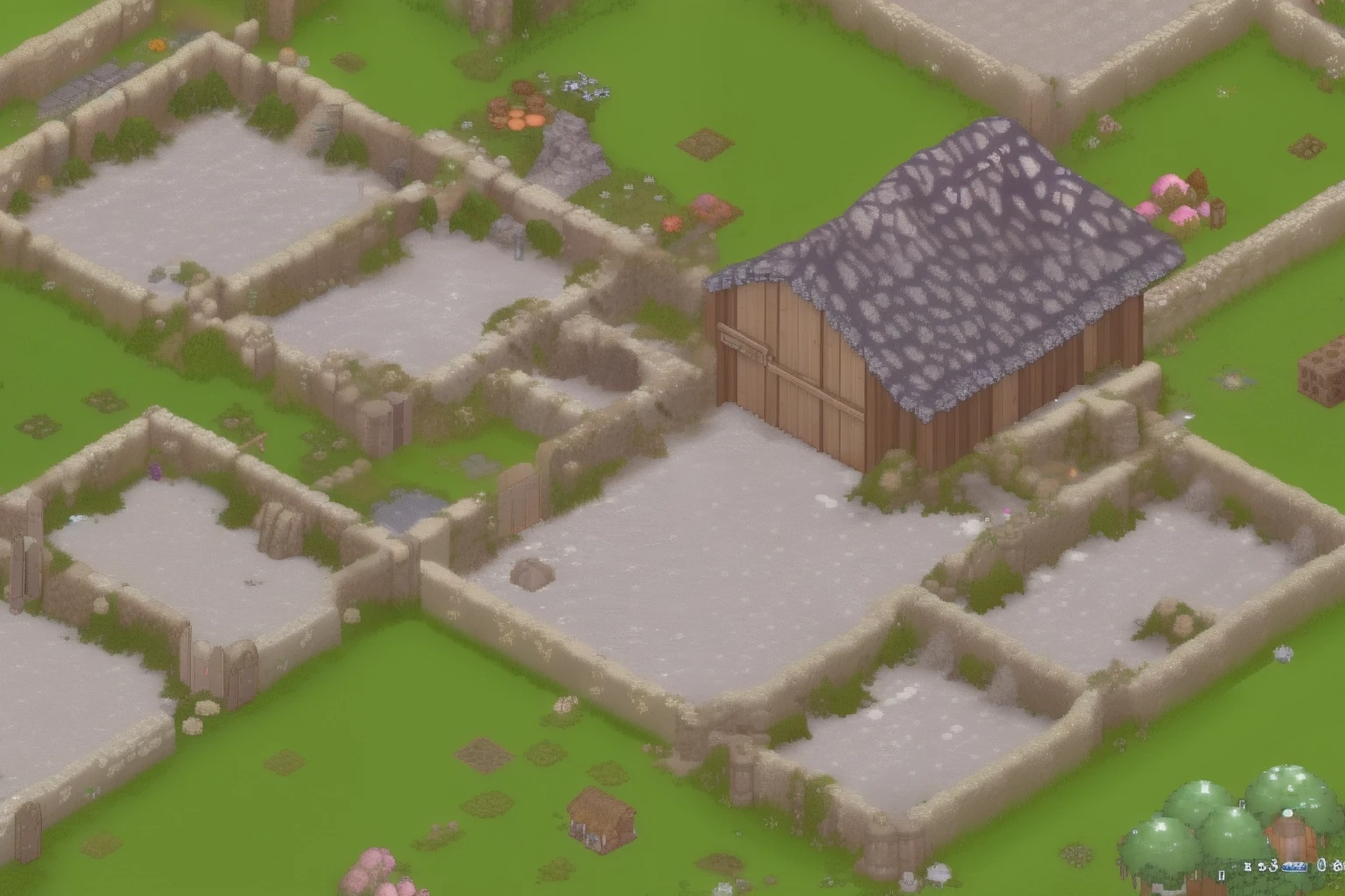 top down RPG village, RPG maker, ultra realistic, every house and building has a door for entrance
