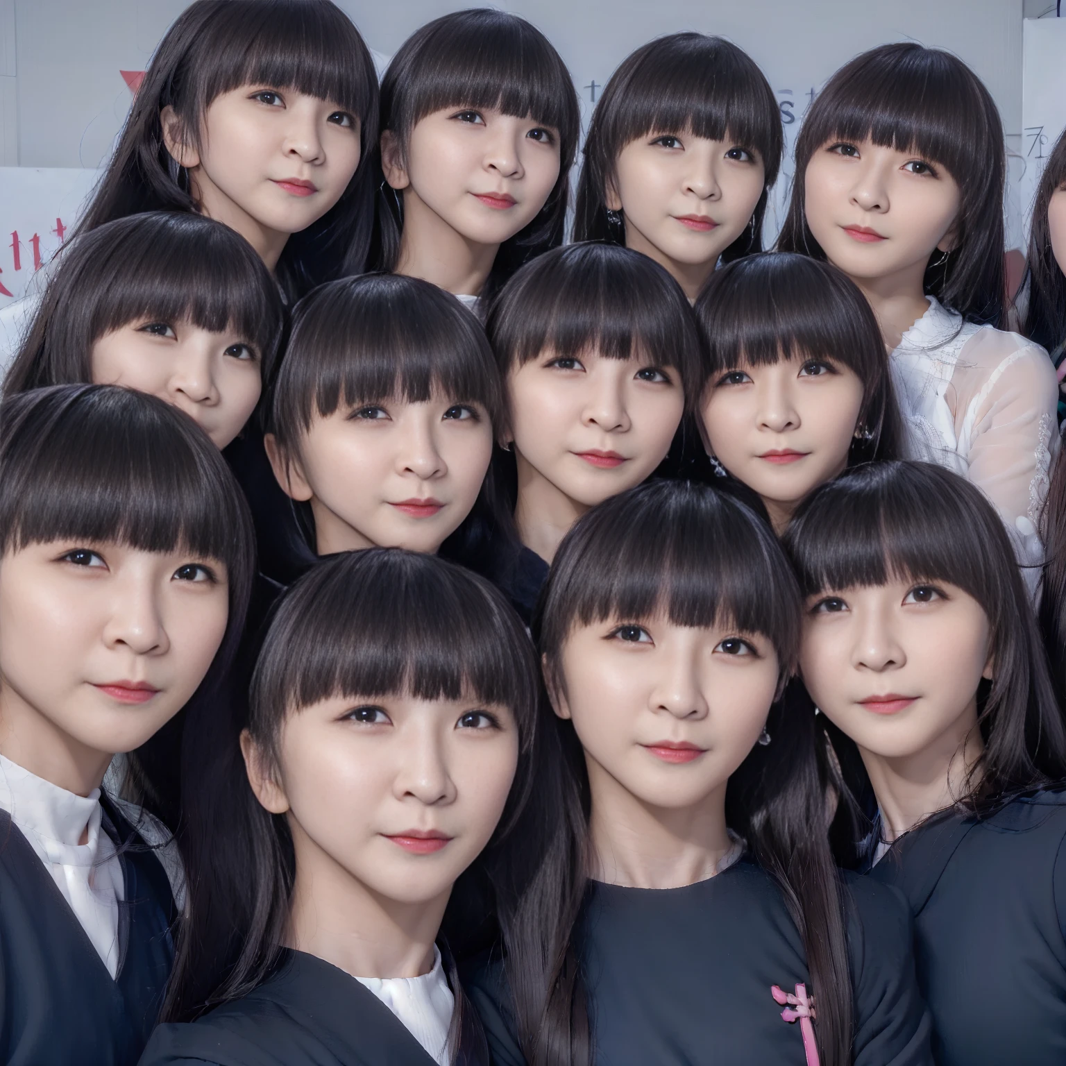 Raw photo、(((multiple girls))),((((6+girls)))),Women only、The same face、School Uniform、************、Long black hair、10 cute girls、ssmile、selfee、‎Classroom、(((Large group)))、a junior high school student