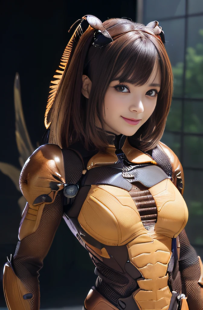 (high resolution,masterpiece,best quality,extremely detailed CG, anime, official art:1.4), realistic, photo, amazing fine details, all intricate, gloss and shiny,awesome many layers, 8k wall paper, 3d, sketch, kawaii, illustration,( solo:1.4), perfect female proportion,villainess, (fusion of dark brown cockroach and lady:1.4), (brown cockroach form lady:1.2), (brown cockroach lady:1.2), (fusion:1.2), (solo:1.4), (evil smile:1.2), muscular, abs, (cockroach brown exoskeleton bio insect suit:1.4), (cockroach brown exoskeleton bio insect armor:1.2), (brown transparency cockroach wing:1.4), (brown cockroach antennae:1.3),