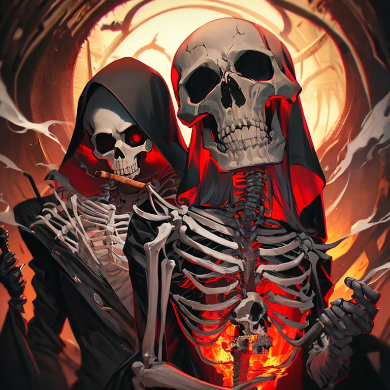 A full body shot of a Skeleton woman, skull head wearing a black suit, posing like a model, smoking a cigar and drinking whiskey , skull face,cinematic,8k,by Stanley Artgermm,Tom Bagshaw,Greg Rutkowski,Carne Griffiths, Ayami Kojima, Beksinski, Giger,trending on DeviantArt,hyper detailed,horror, black grey and red colour