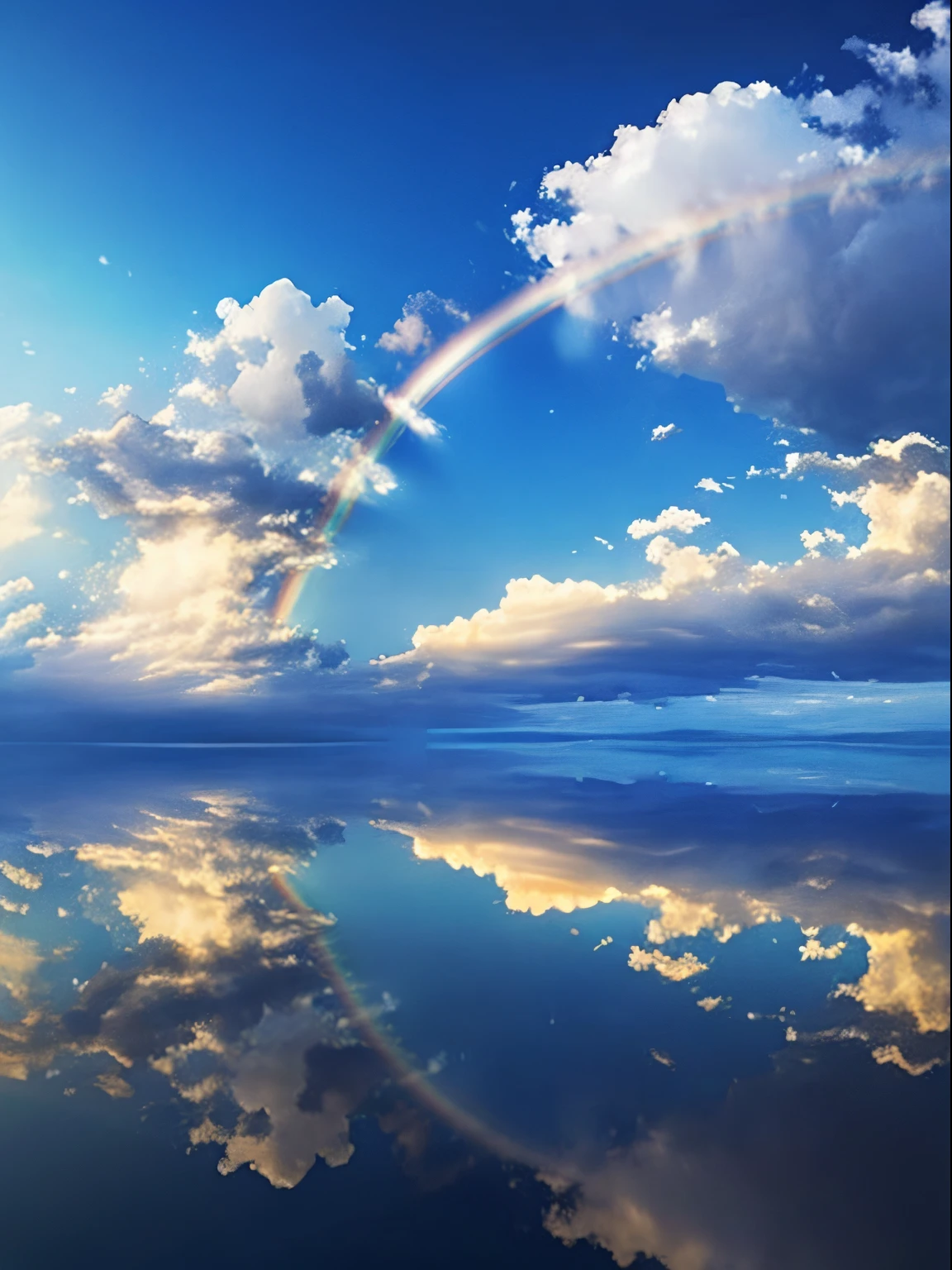 light ,Flowing clouds , landscapes , Sparkling blue sky , Skysky ,scenery reflected on the round horizon , vibrant light ,rainbows