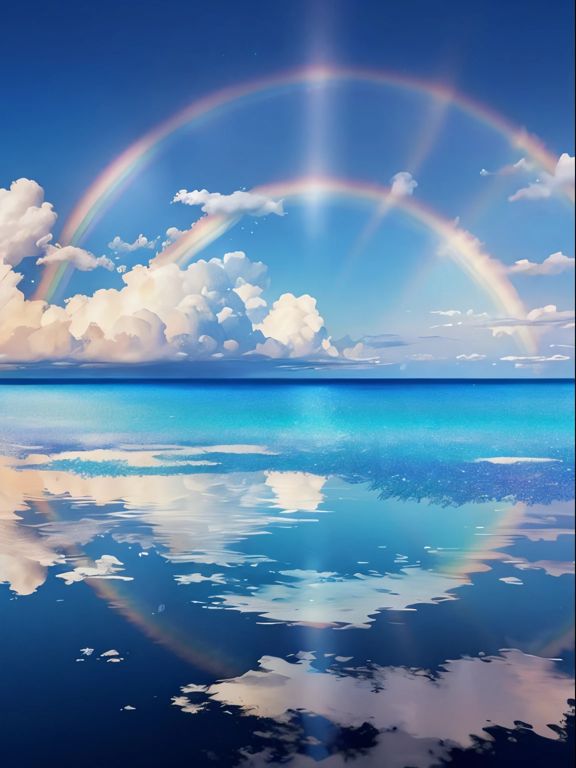 light ,Flowing clouds , landscapes , Sparkling blue sky , Skysky ,scenery reflected on the round horizon , vibrant light ,rainbows
