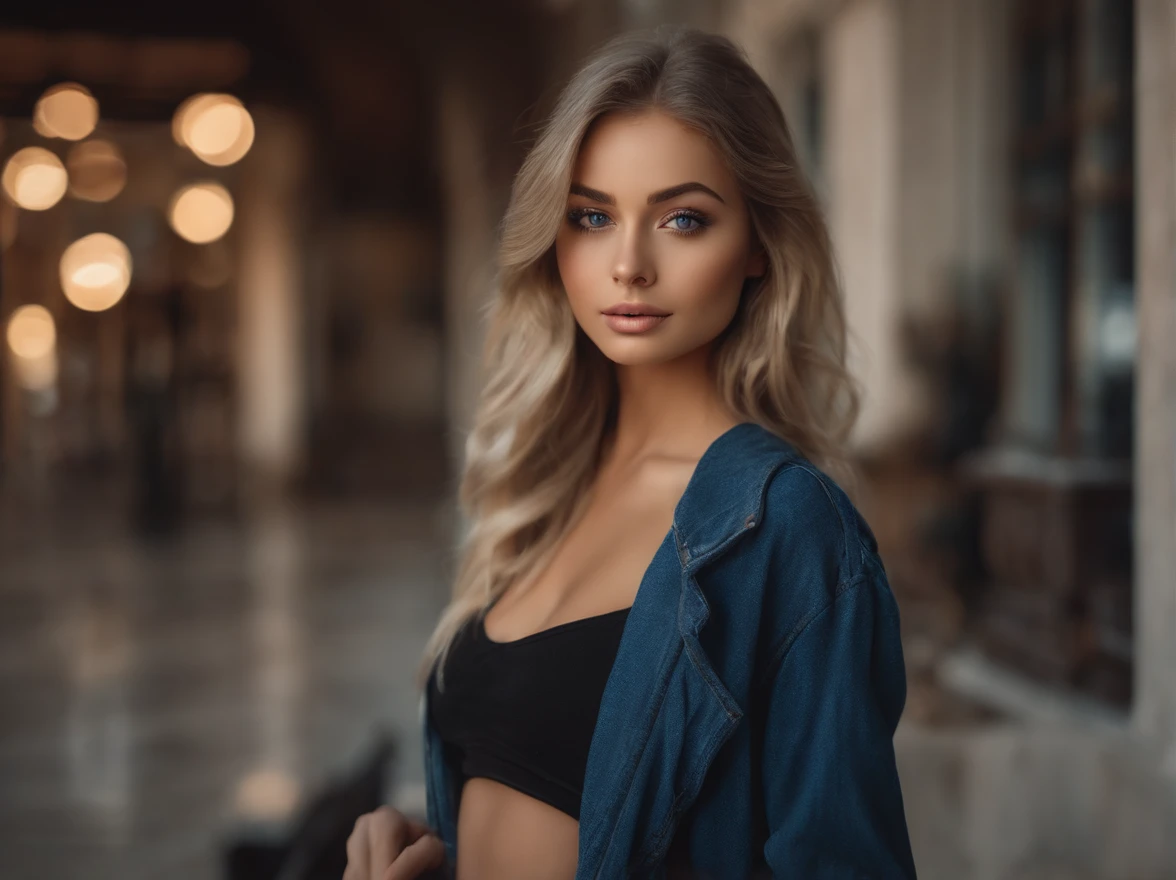cute woman fully , sexy girl with blue eyes, ultra realistic, meticulously detailed, portrait sophie mudd, blonde hair and large eyes, full body of a young woman, squinty eyes, violet myers, natural makeup, looking directly at the camera, face with artgram, subtle makeup, long eyelashes, eye makeup, outside in the city, florida street, medium to large size bust mixed race, thumbs up hand gester, happy, sweater, cozy, sweat pants, booty shorts, innocent expression