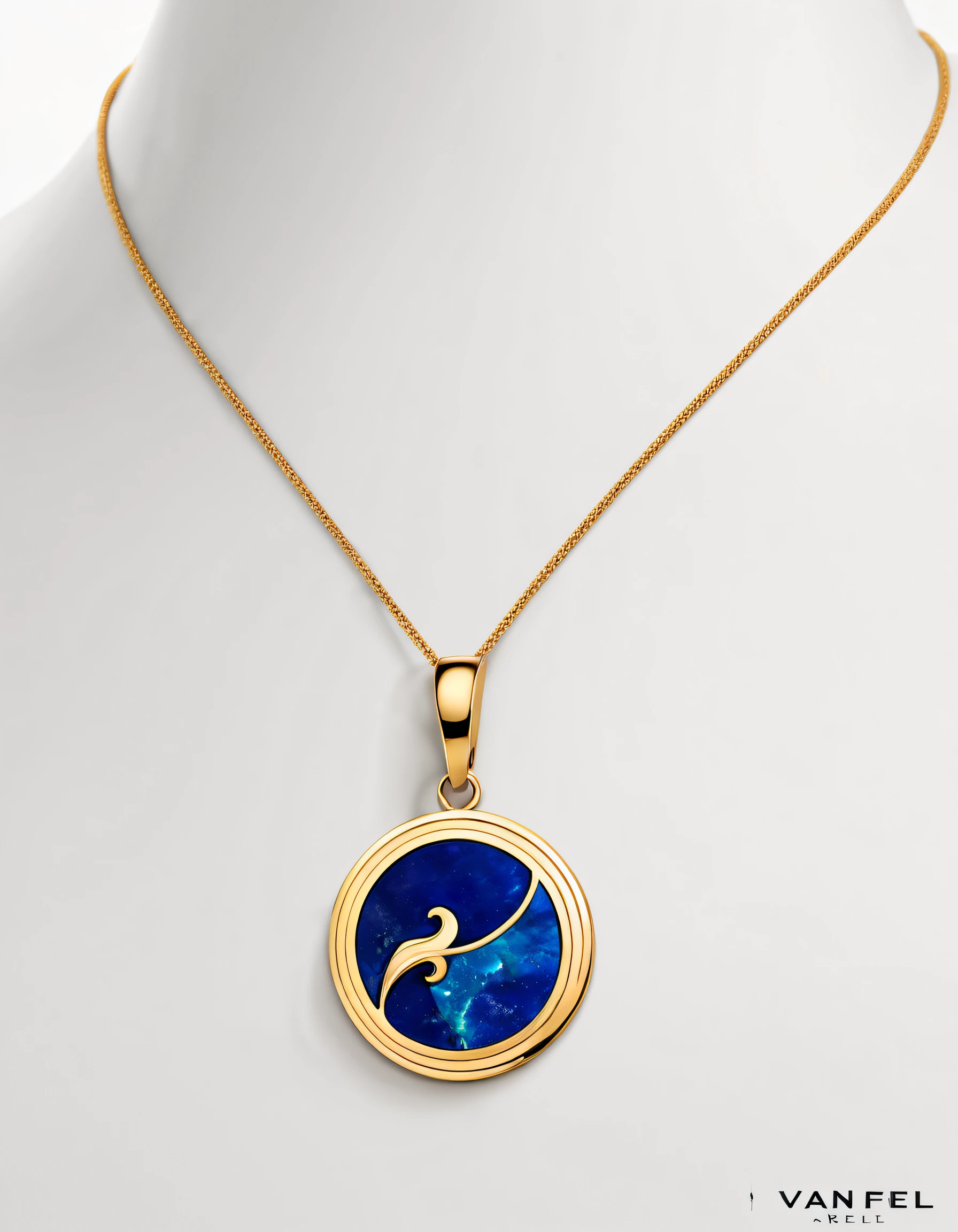 pendant design,Logo design,European and American minimalist style,sense of science and technology, (Pisces pendant design), (double opal:1.0), Black gold border, lapis lazuli,turquesa,black shell,Pisces symbol,(Golden Pisces,Van Cleef & Arpels & alpes , cartier, Background with: The white,The content is very detailed, Best quality, tmasterpiece, A high resolution, hyper realisitc, 8K,gentlesoftlighting,