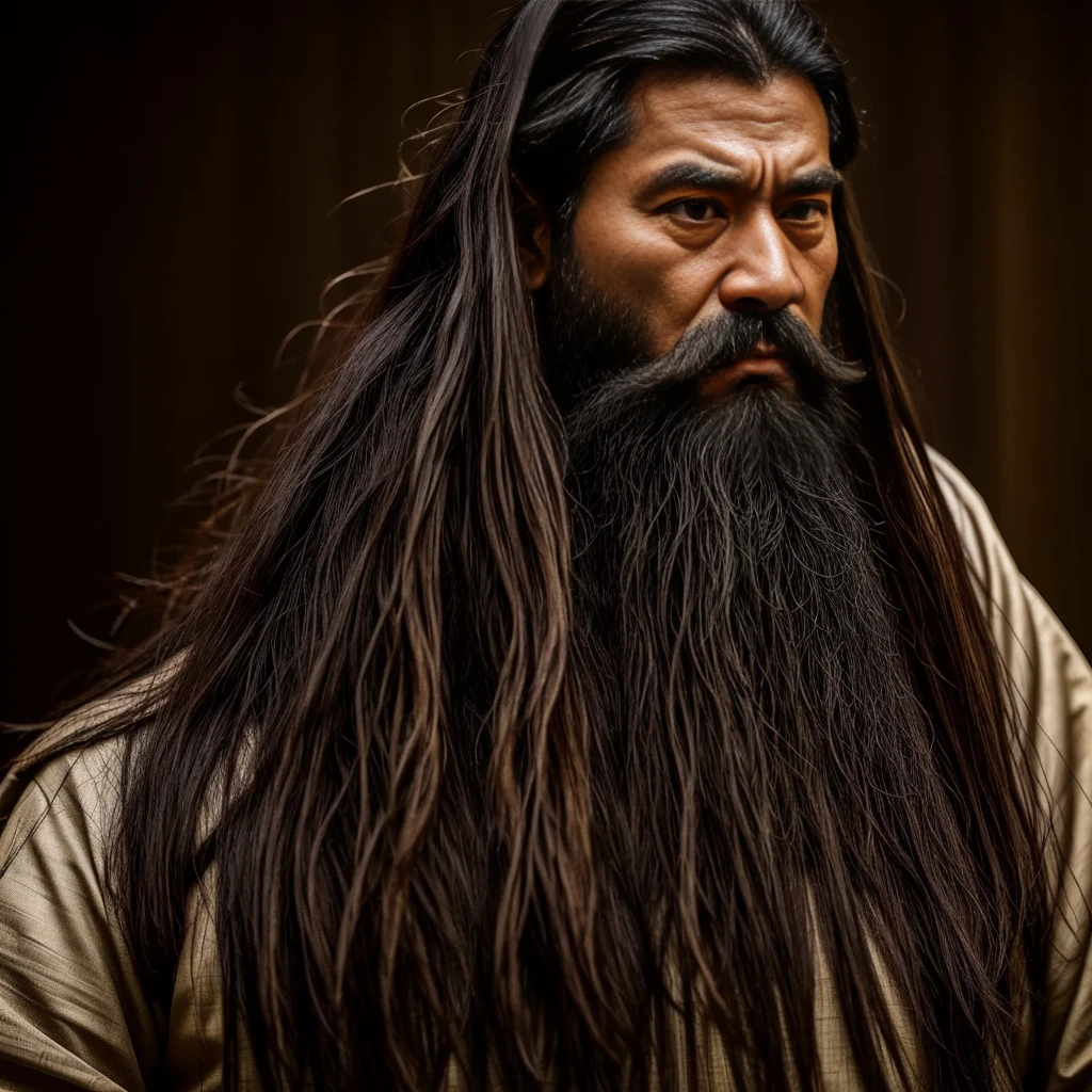 Ancient Chinese primitives，Beard，long whitr hair，serius face，Determined eyes，Domineering temperament