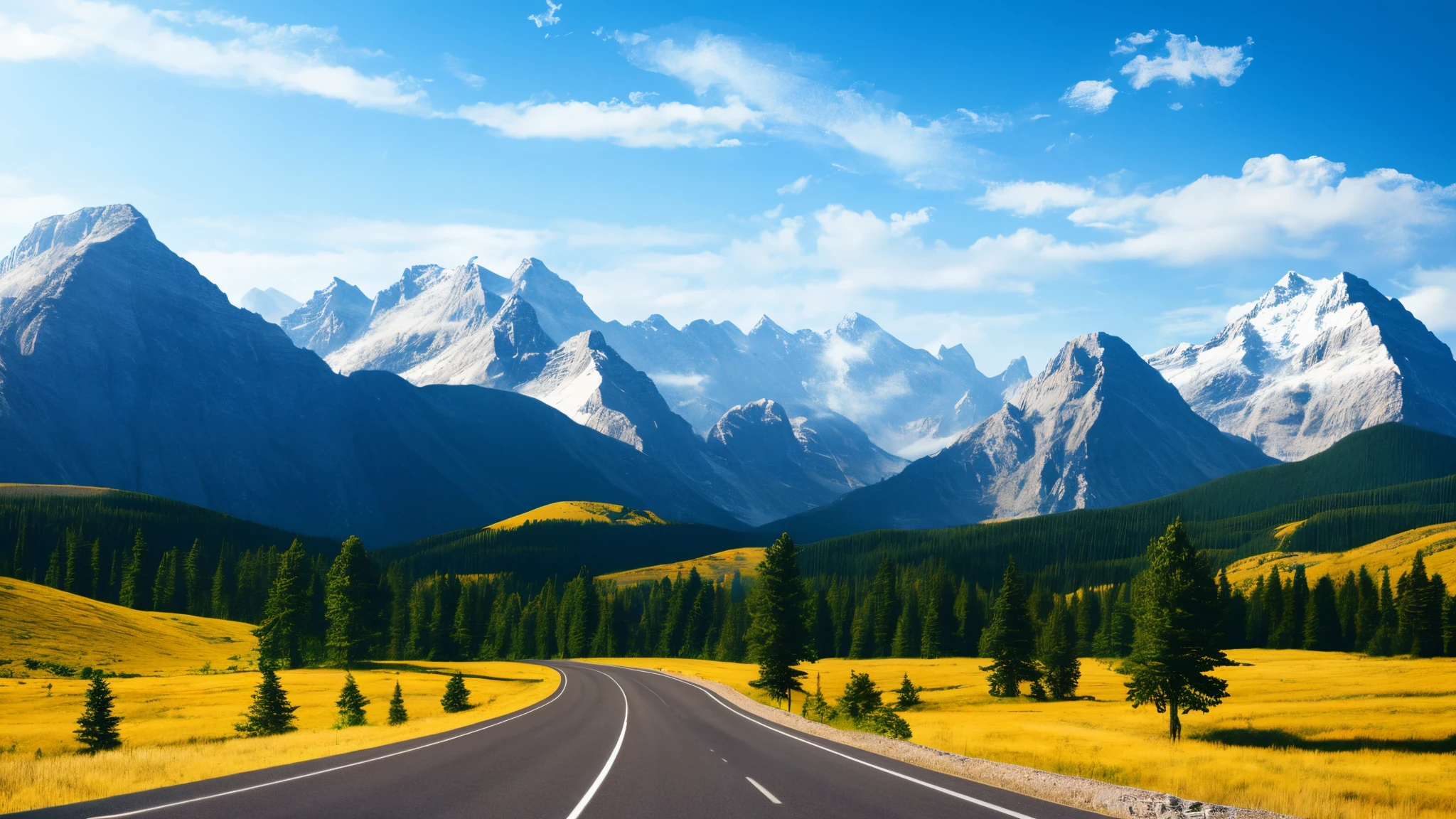 Two mountain, road, blue sky