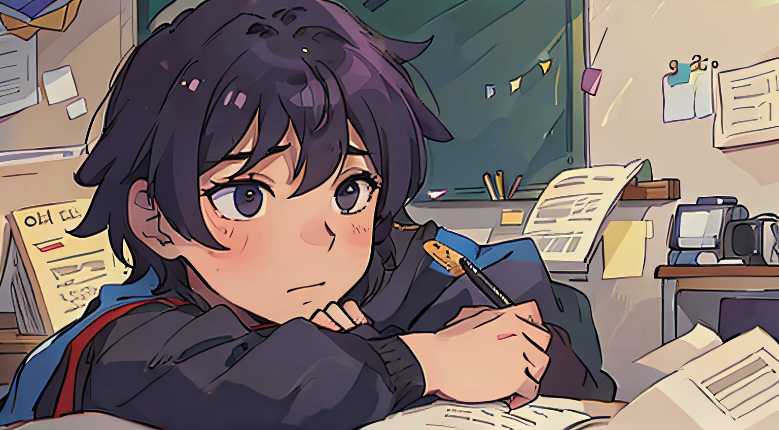male student studying in the room