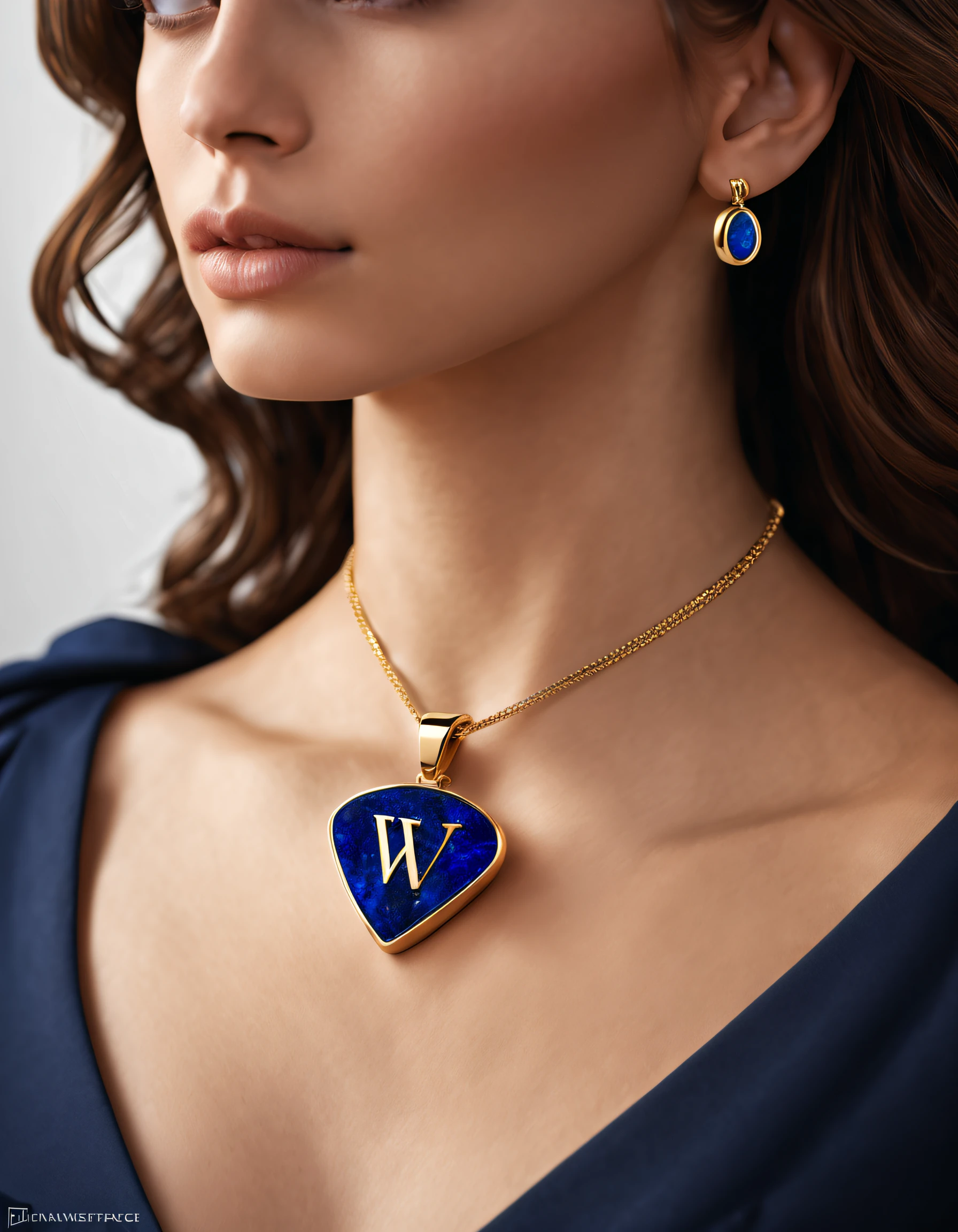 pendant design,Logo design,European and American minimalist style, (letter w pendant design), (double opal:1.0), Black gold border, lapis lazuli,turquesa,black shell,Van Cleef & Arpels & Alpes Cartier,
Background with: The white,The content is very detailed, Best quality at best, tmasterpiece, A high resolution, hyper realisitc, 8K,gentlesoftlighting,