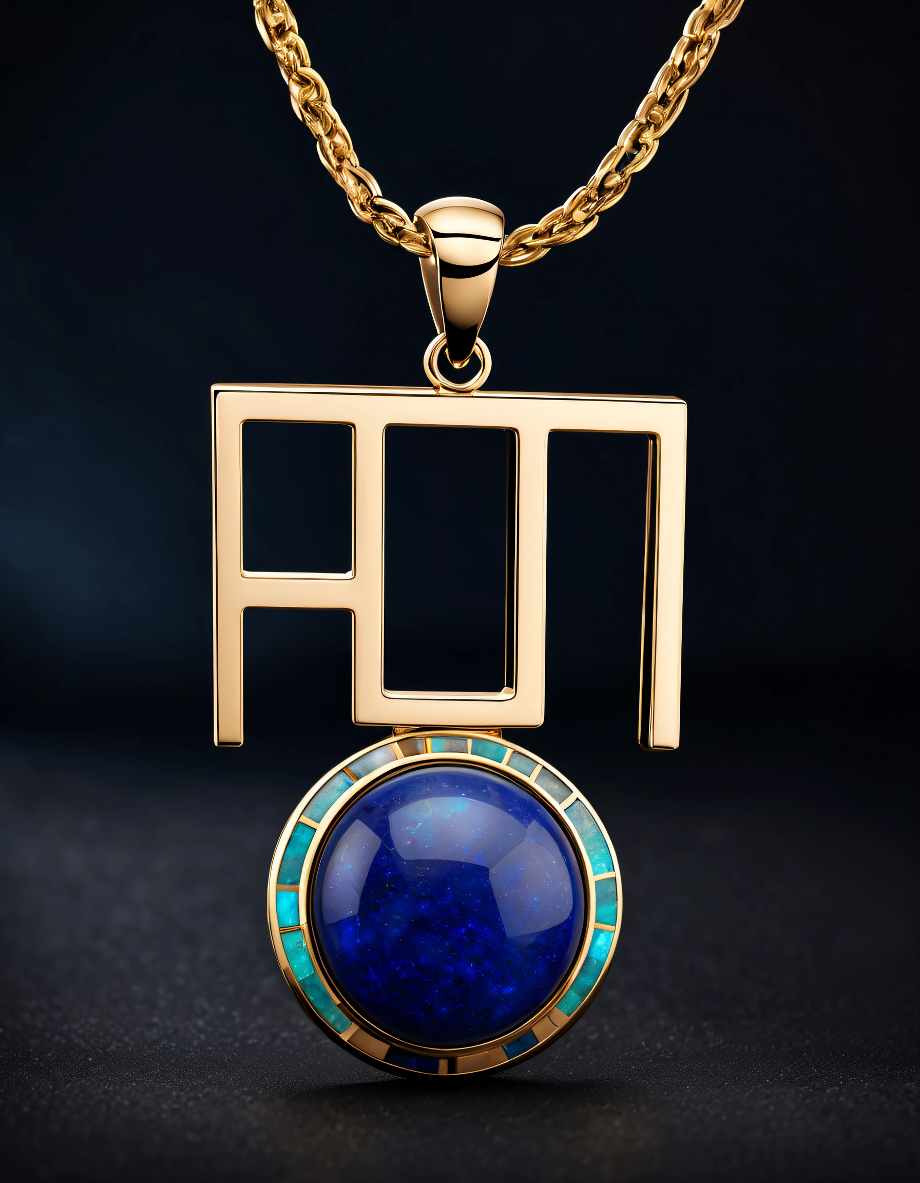 pendant design,Logo design,European and American minimalist style, (Letter H Pendant Design), (double opal:1.0), Black gold border, lapis lazuli,turquesa,black shell,Van Cleef & Arpels ,cartier, Background with: The white,The content is very detailed, Best quality, tmasterpiece, A high resolution, hyper realisitc, 8K,gentlesoftlighting,