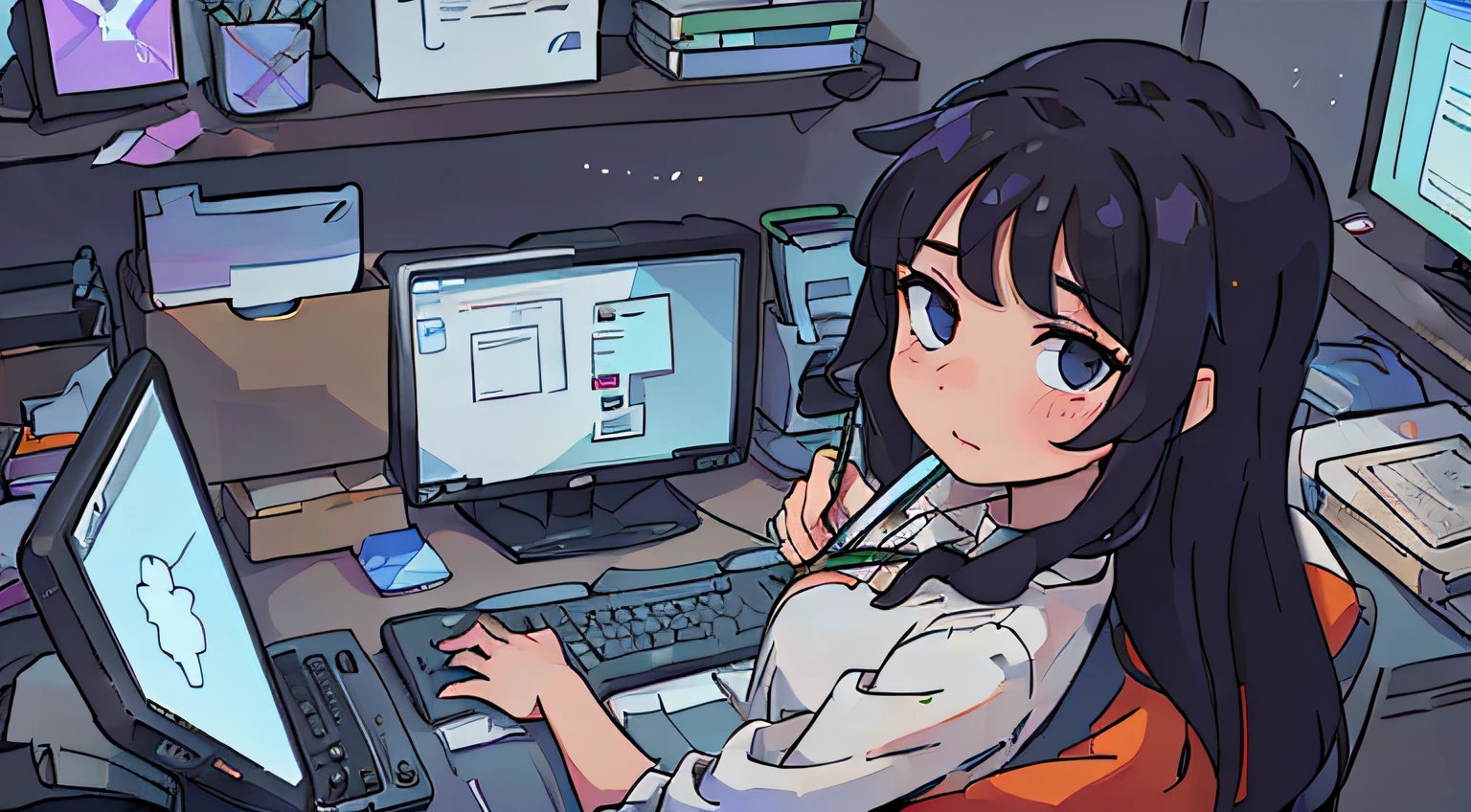 Office worker operating a computer