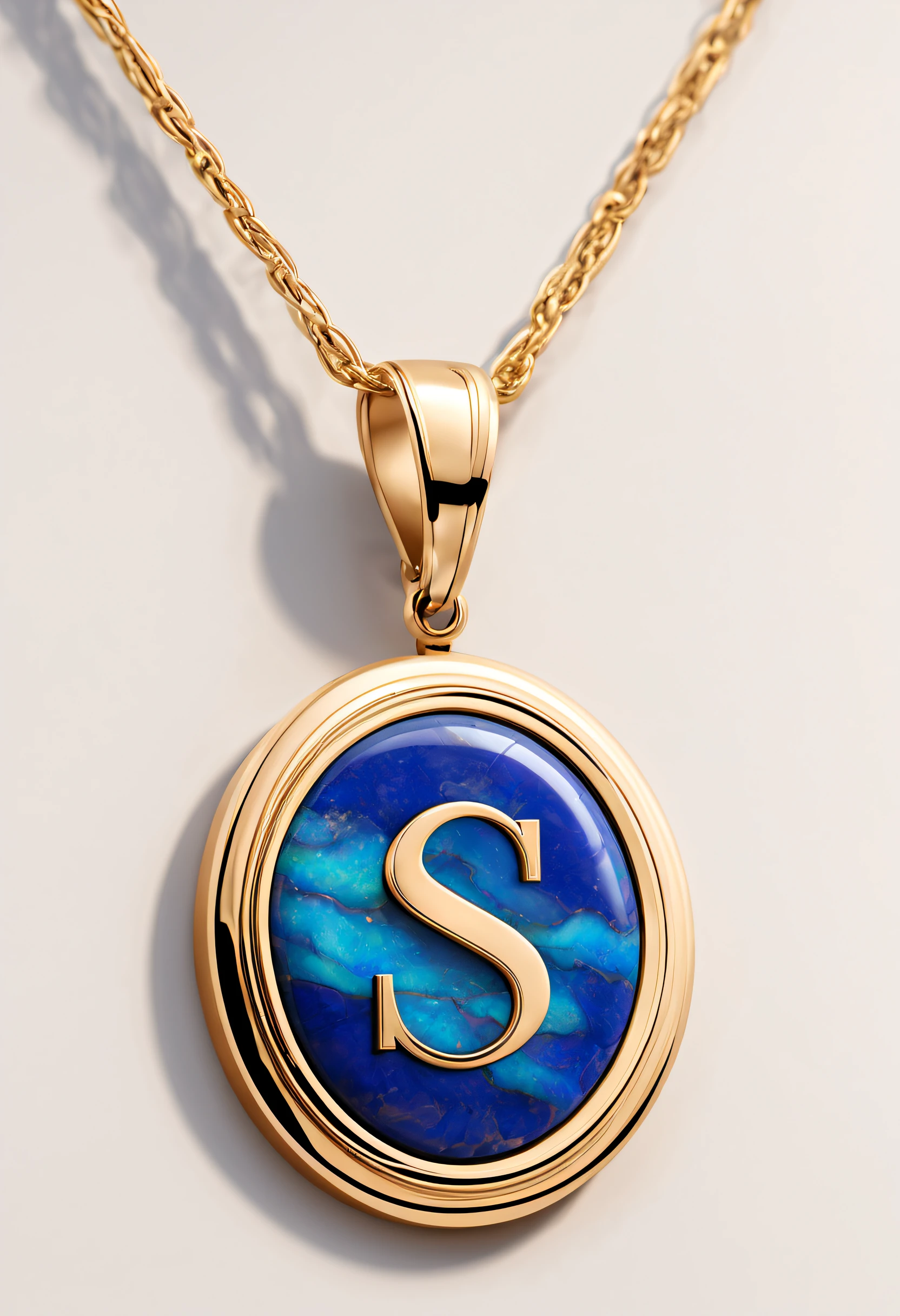 pendant design,Logo design，European and American minimalist style， (Letter S pendant design), （double opal：1.0）, Black gold border, lapis lazuli，turquesa，black shell，Van Cleef & Arpels & alpes & alps ,cartier, Background with: The white,The content is very detailed, Best quality, tmasterpiece, A high resolution, hyper realisitc, 8K,gentlesoftlighting，