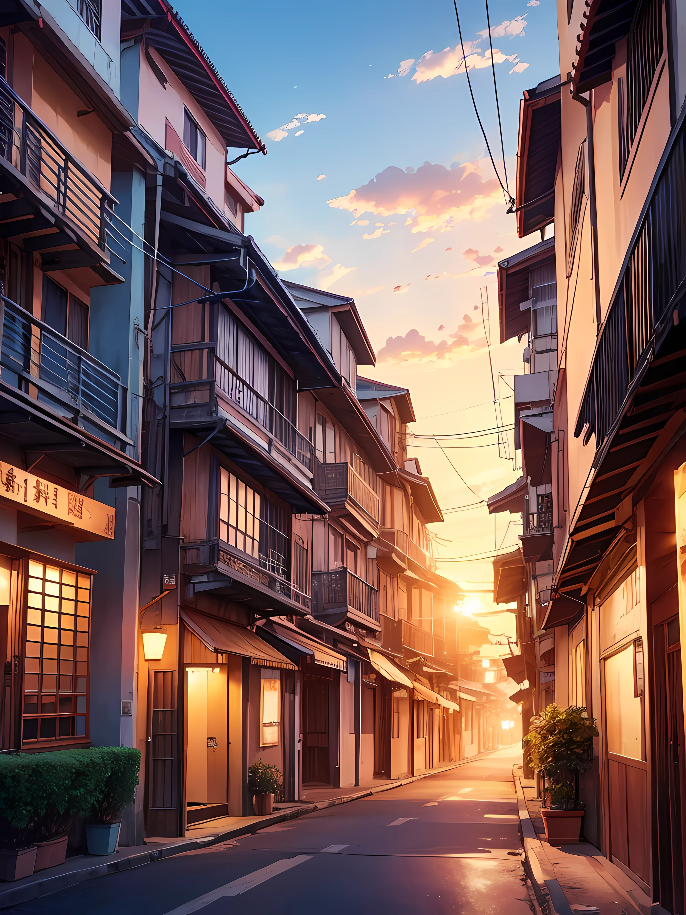anime scenery, philippines, city road, afternoon almost night, anime art, anime movie, line art