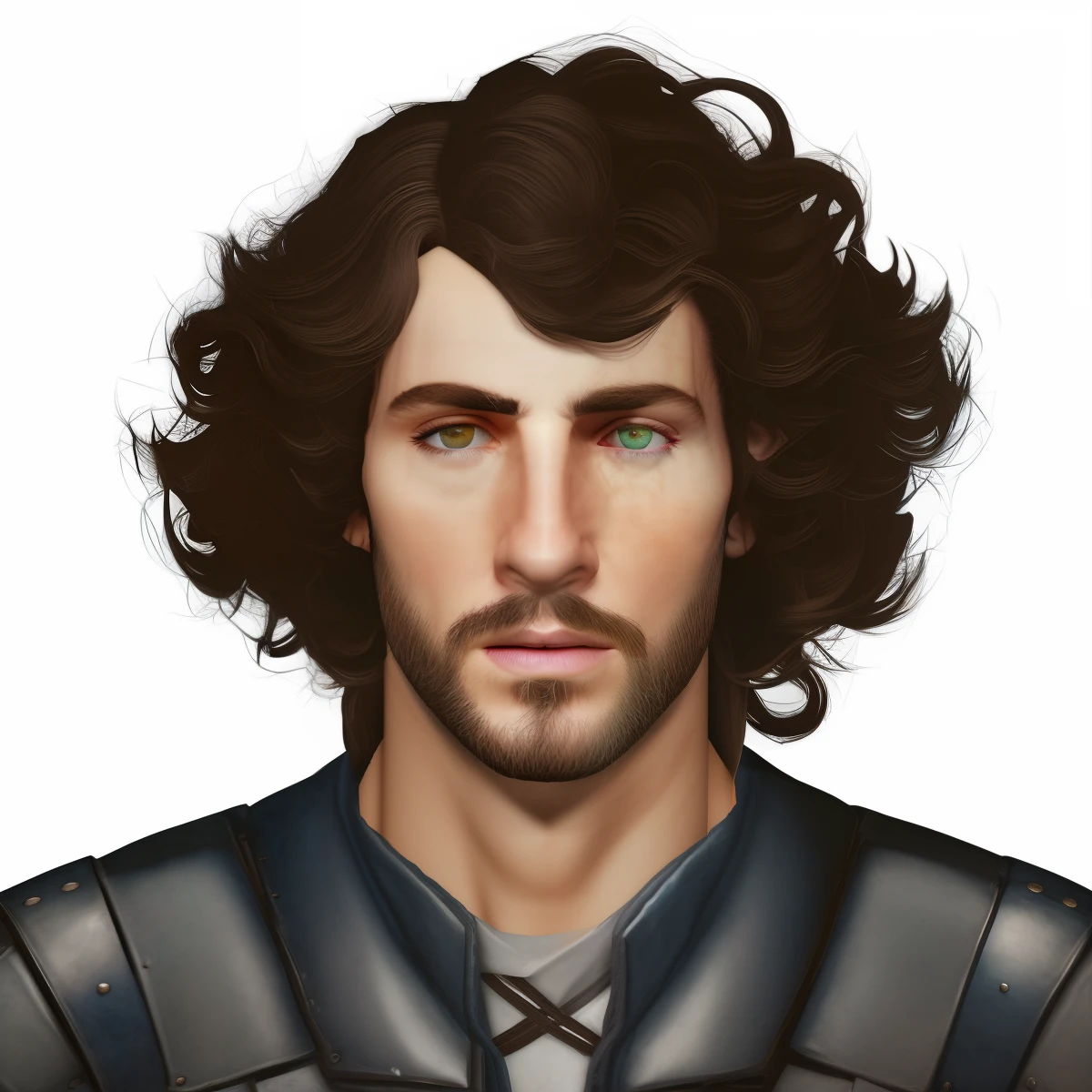 Tem um homem de jaqueta de couro e cabelo ondulado, retrato, arte digital, melhor qualidade DND, retrato rpg, Retrato do personagem Baldur's Gate, retrato DND, retrato RPG avatar ( portrait symetrical), retrato detalhado, (((( Arte realista))))