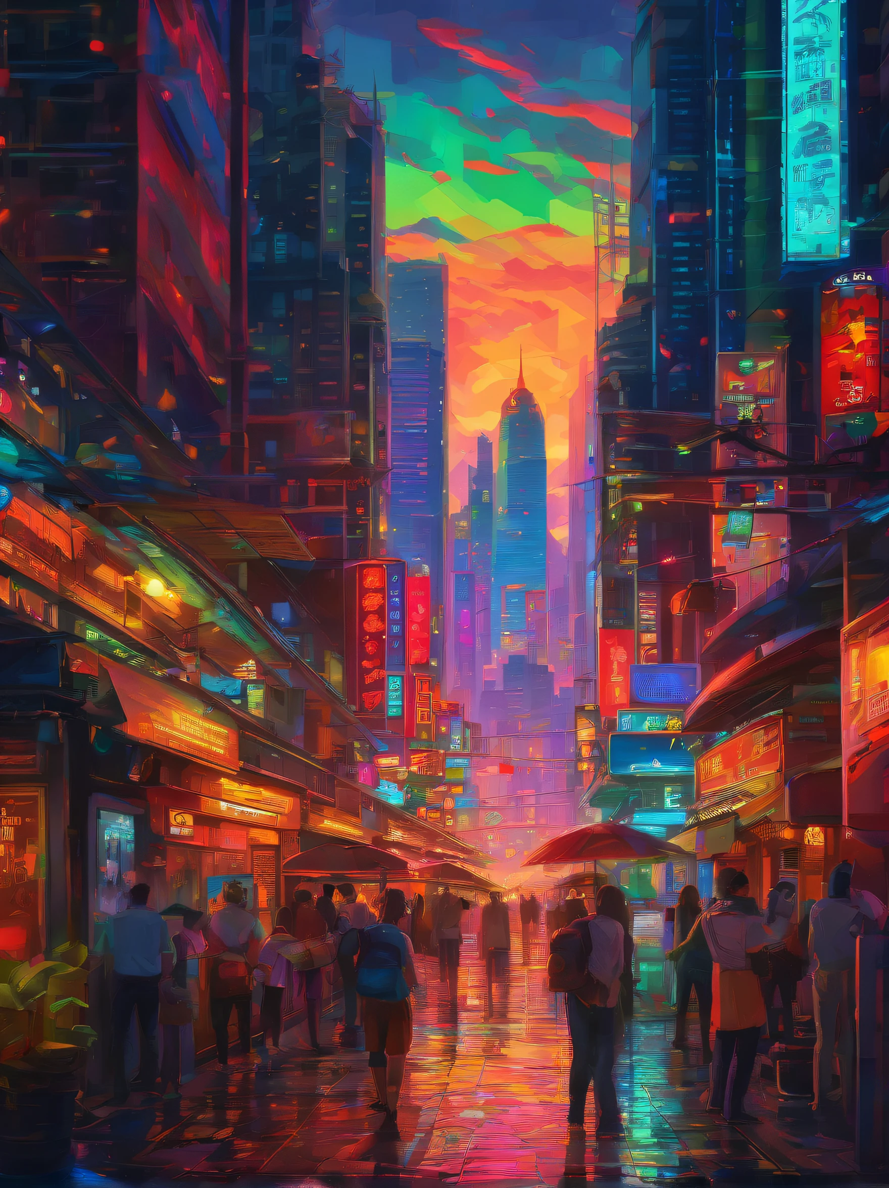 Van Gogh‘s painting style, Hong Kong Victoria Harbor night view, Star night, Color Field painting, Impressionism, chiaroscuro, vanishing point, wide shot, Ultra-Wide Angle, 8k, super detail, ccurate, best quality, masterpiece, best quality