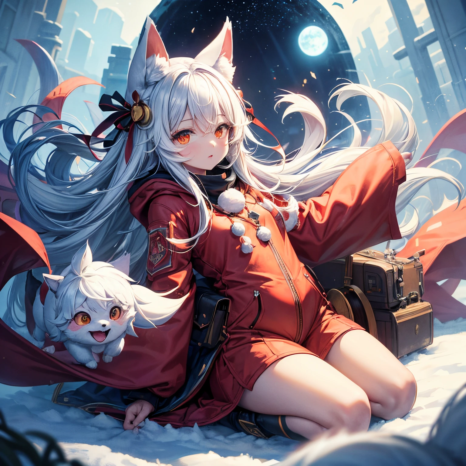 ahri, ahri_(Soyuz number_'s_legends), 1 plump girl, Ridiculous resources, Small animals_big hall, Black_the hair, Independent_the sleeve, task, Facial_put on label, Red Fox_big hall, Red Fox_end, Ed_Upp, A high resolution, Soyuz number_'s_legends, long_the hair, snow suit, magia, many kinds_end, The white_end, orange colors_with eyes, Broke up_Open your lips, Alone, everlasting, end, full_body, place one's arms behind one's back