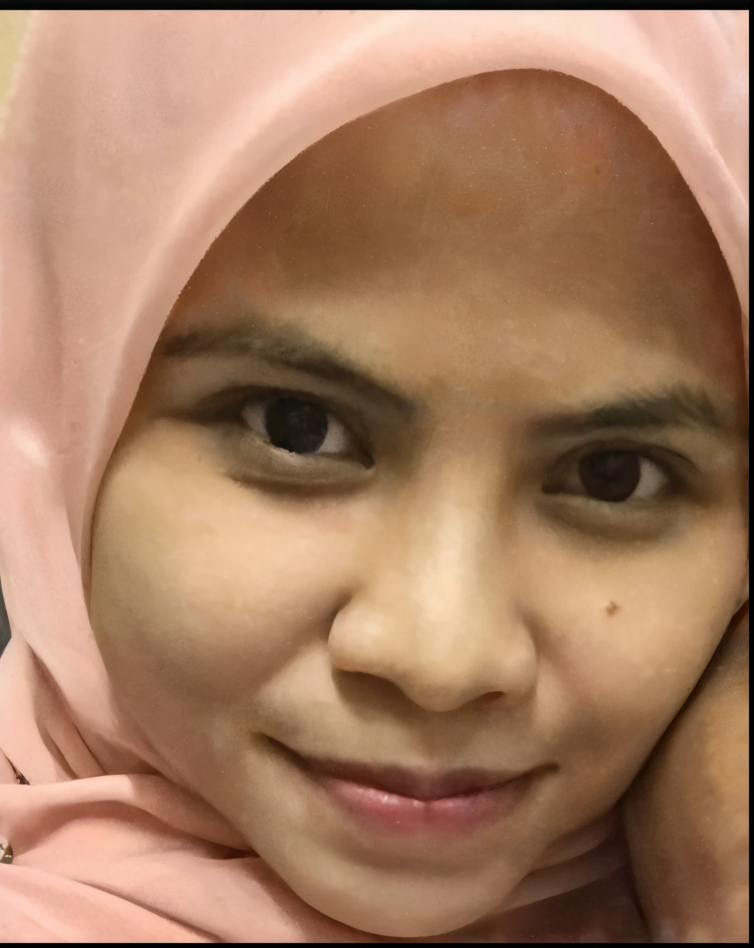 arafed woman in a pink hijab smiling for the camera, faridah malik, close up potrait, a picture, picture, potrait, taken at golden hour, old picture, photo portrait, profile picture, 3 0 years old woman, 30 years old woman, headshot profile picture, at sunrise, leaked photo, during sunset, malaysian, protrait, nude, bigboobs