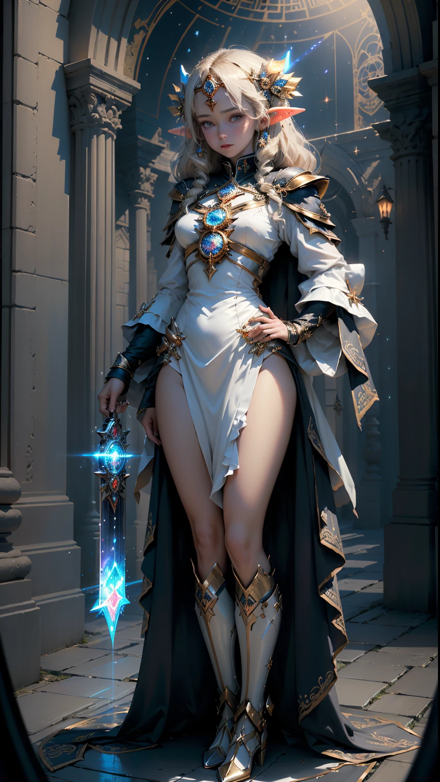 ((Best quality)), ((tmasterpiece)), (The content is very detailed:1.3), mirai，Magic and technology，kosmos，a heavenly being, Mystic energy，spaceship，ancient magic power, Occult art，Travel through the universe，Ethereal Elf Tower, ，An ancient curse，enchanted weapons