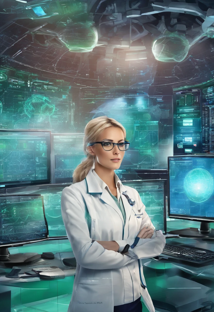 best quality,highres,(realistic,photorealistic:1.37),female blonde scientist, huge breasts, working on device,hovering AI assistant,busy laboratory,advanced technology,modern equipment,innovative research,concentration,focused expression,intelligent assistant,assisting with calculations,complex experiments,scientific discovery,powerful algorithm,real-time data analysis,exciting breakthroughs,computer interface,high-tech gadgets,latex lab coat,goggles,precision instruments,green screen,high-tech laboratory,blueprints,lab safety,whiteboard with equations,team collaboration,flawless execution,groundbreaking discoveries,vivid colors,soft lighting,technical expertise,innovation at its peak, realistic