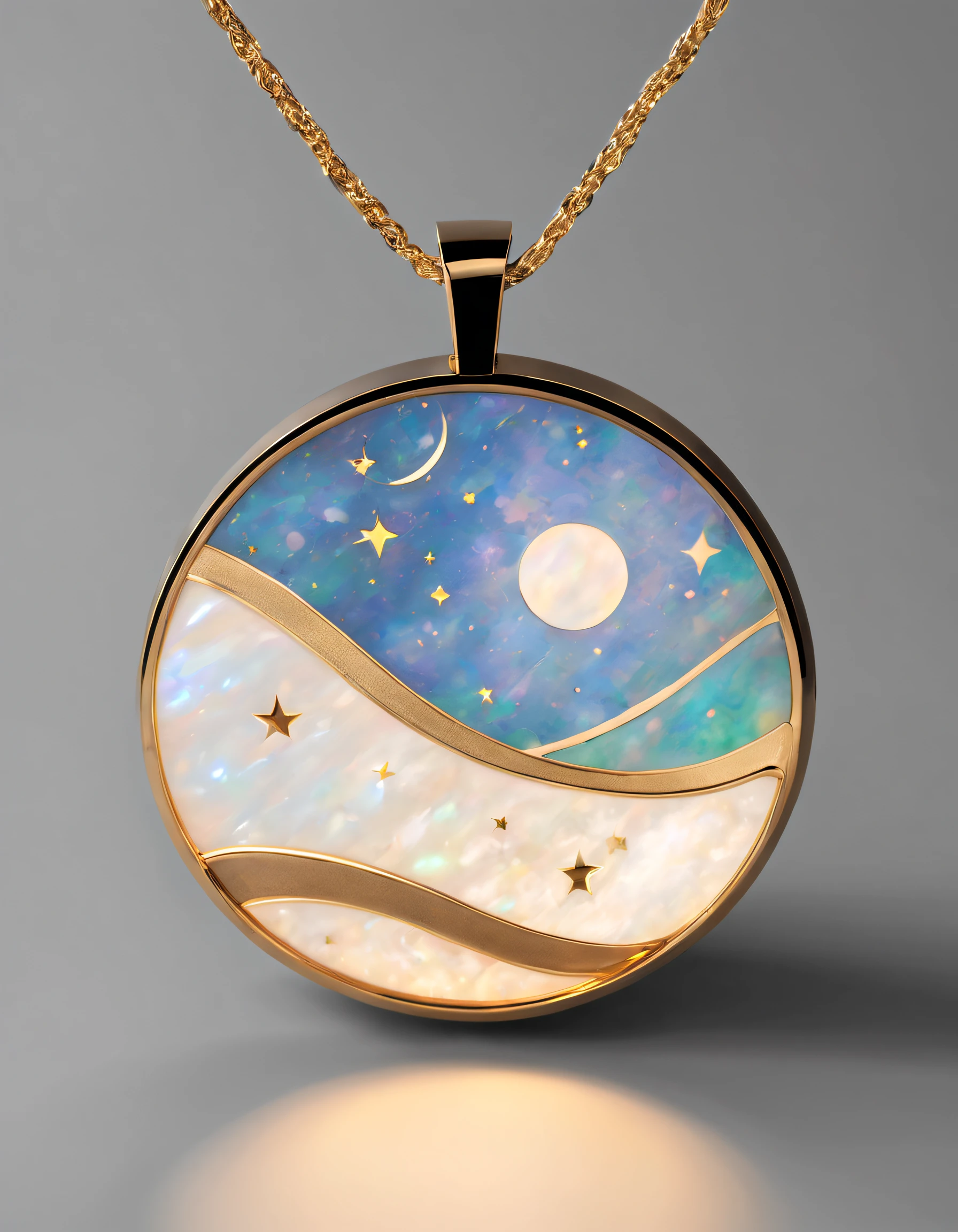 Item design, pendant design, logo design, (a simple round pendant), inlaid with a double opal, black gold border, 12 constellation symbols, 12 constellation patterns, Van Cleef & Arpels, Cartier,
Background: White,by John Pawson,by Toyo Ito,by Zaha Hadid,extremely detailed, best quality, masterpiece, high resolution, Hyperrealistic, 8K, Loop lighting,Mediterranean style, Eclectic,