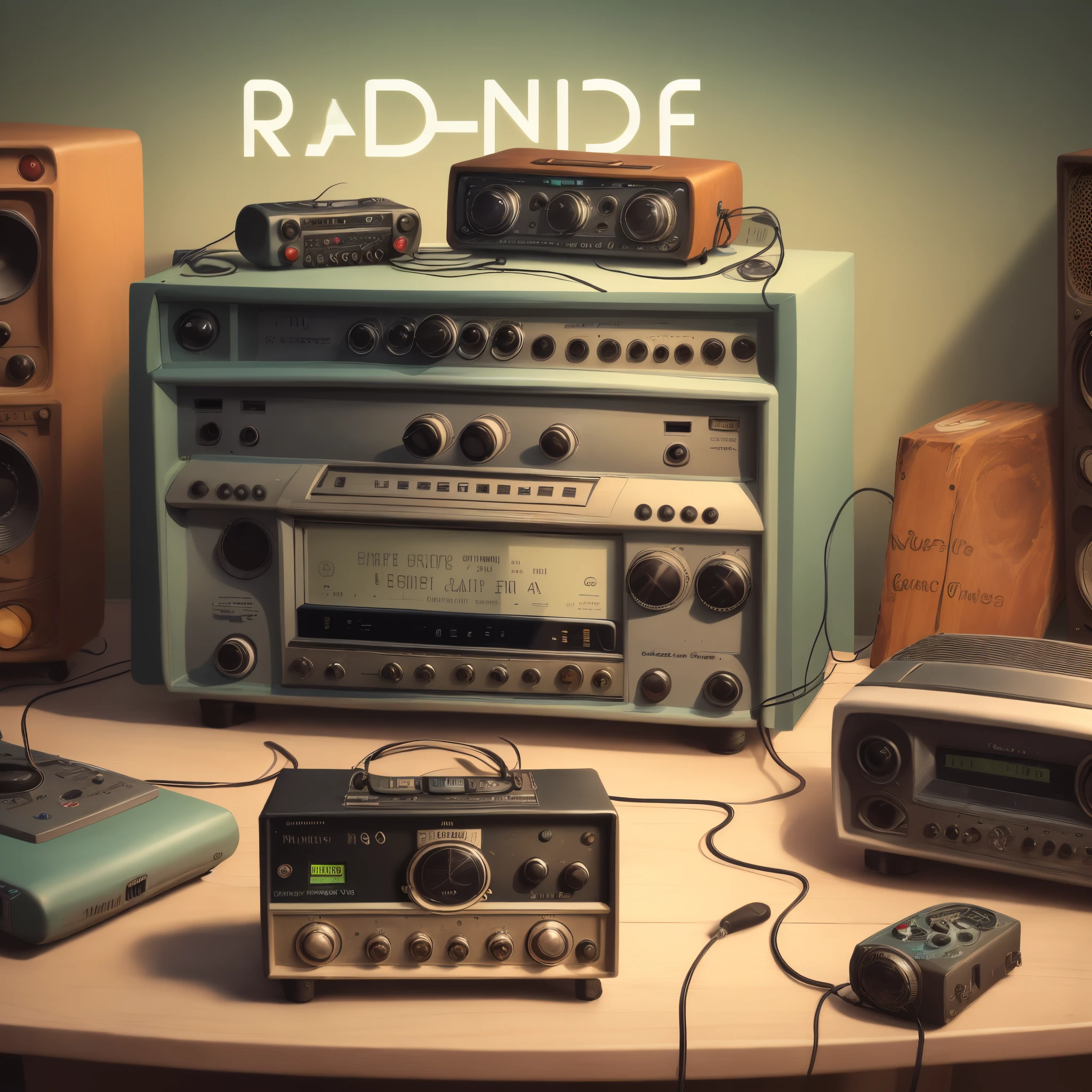 A valuable radio like a treasure and writing the word "Radio Gang" on the radio