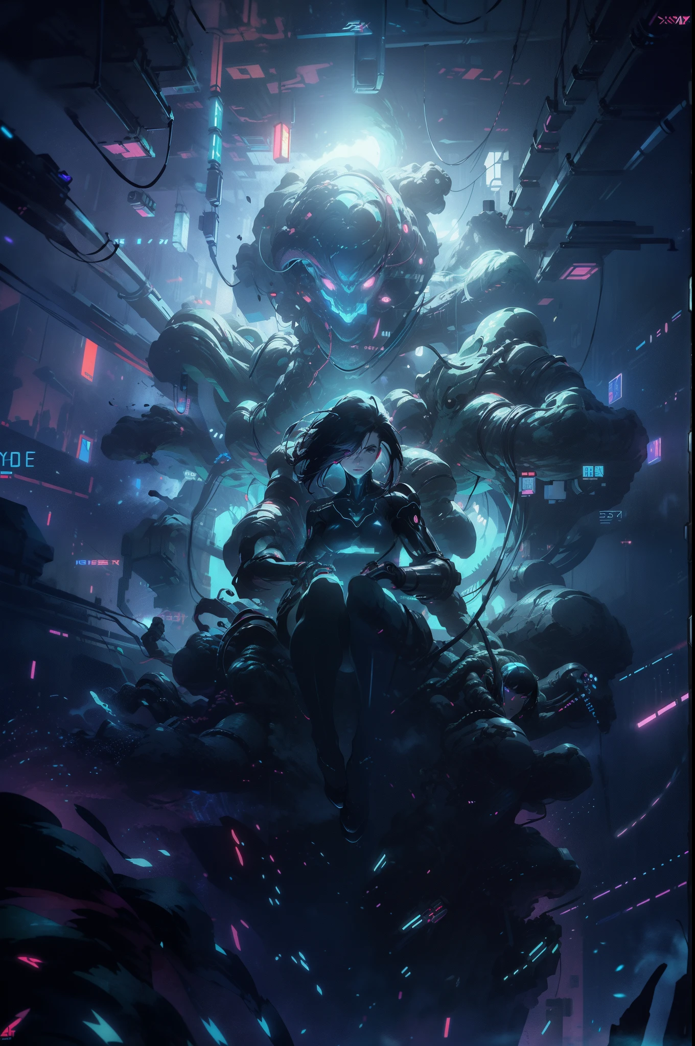 futuristic woman in a futuristic suit standing in a tunnel, ghost in the shell art style, cgsociety cyberpunk, advanced digital cyberpunk art, digital cyberpunk anime art, digital cyberpunk - anime art, wojtek fus, ghost in the shell style, styled like ghost in the shell, inspired by Marek Okon, anime cyberpunk art, cyberpunk medusa, cgsociety masterpiece