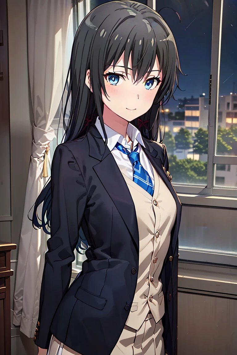 nime girl in suit and tie standing in front of the window, anime moe artstyle, Nagatoru, smooth anime cg art, Beautiful girl in high school anime, official character art, anime visual of cute girl, Visual novel visual key, marin kitagawa fanart, Magic school uniform for students, formal art, attractive anime girl, CG visual novel