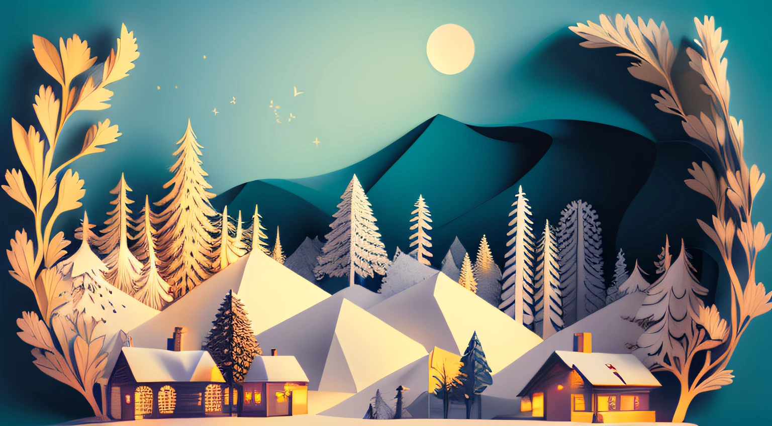 (best quality:1.2),illustration,Belo brilho detalhado,Corte de papel,Natal,Nostalgic