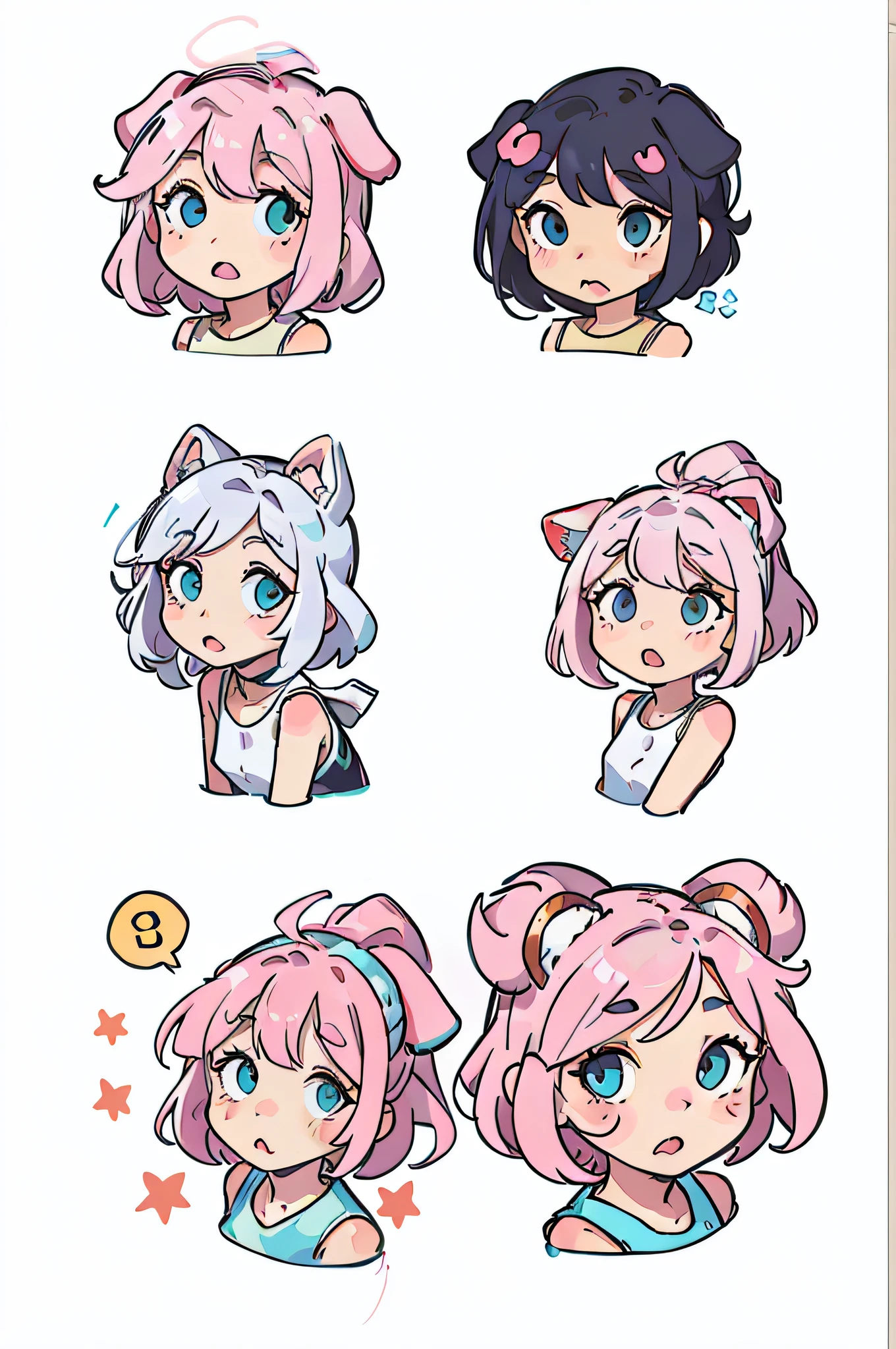 Cute pink puppy,Puppy ears,all kinds of expressions,having fun,adorable eyes,white backgrounid, illustration nii 5 style cute, emoji as illustration set, It has a bold comic line style,
Dynamic pose deep white,,F/64 group,related characters,old meme kernel,expression