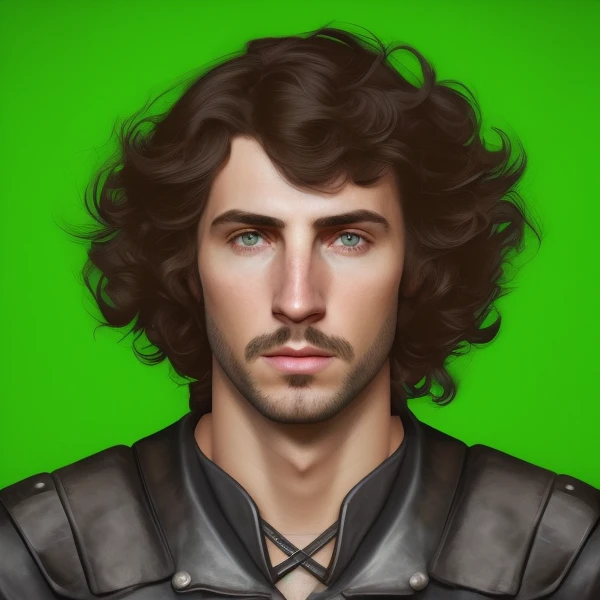 Tem um homem de jaqueta de couro e cabelo ondulado, retrato, arte digital, melhor qualidade DND, retrato rpg, Retrato do personagem Baldur's Gate, retrato DND, retrato RPG avatar ( portrait symetrical),  retrato detalhado, (((( Arte realista))))