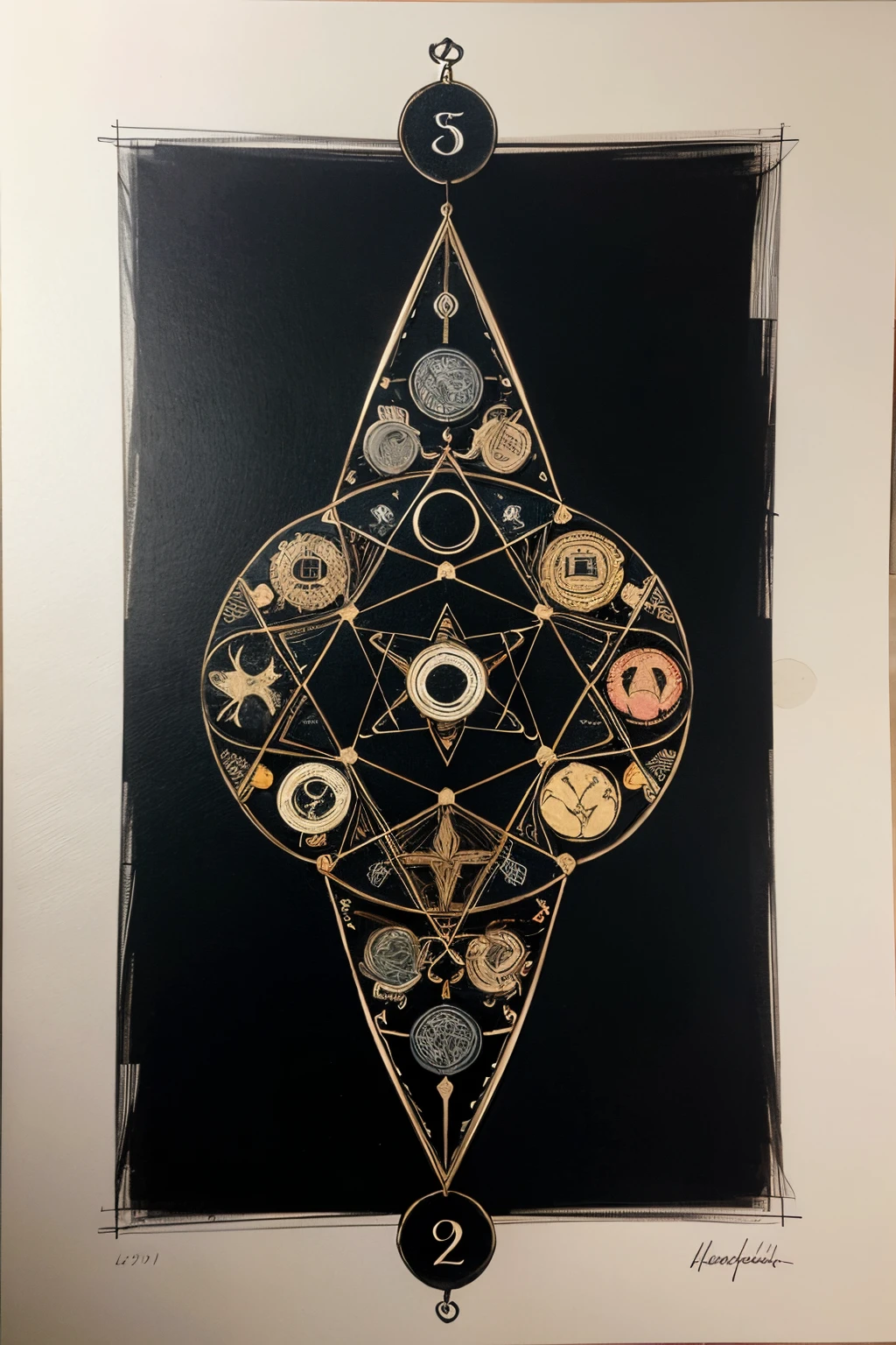 using symbols, runas, geometric shapes and characters from all cultures create an eighth level magic circle drawn on paper