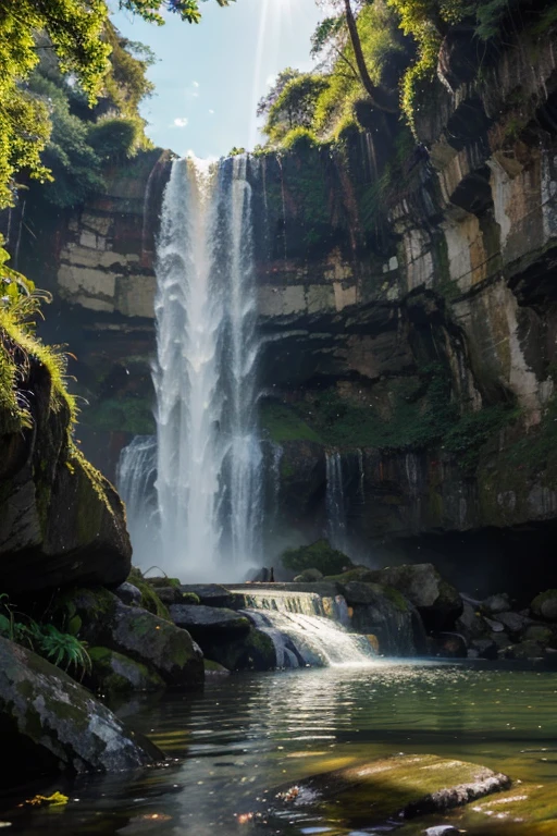 The lush waterfalls reflect sunlight in a unique way, creating a spectacle of colors that dance on the water.