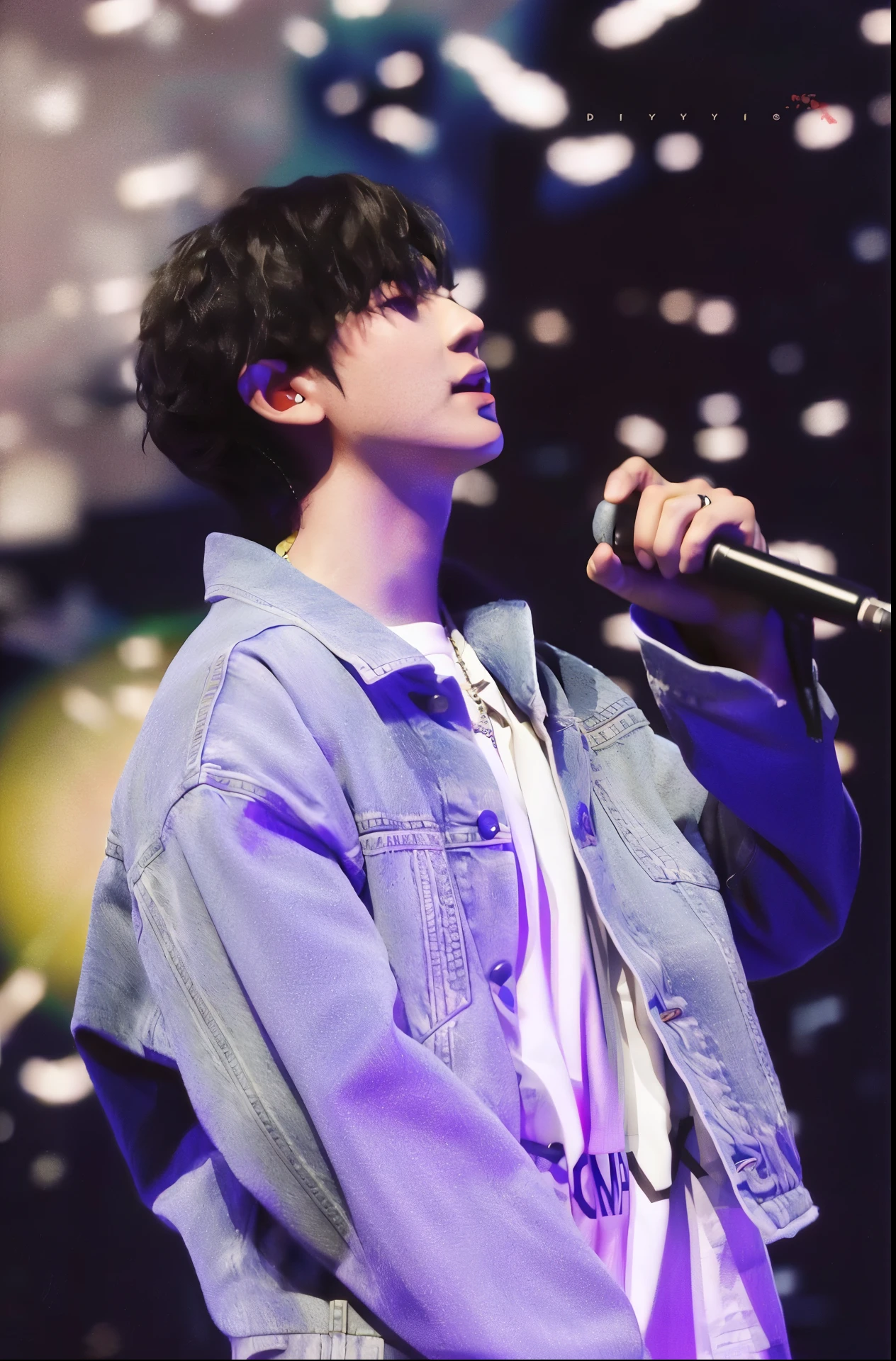 a close up of a person holding a microphone on a stage, jungkook, jinyoung shin, hyung tae, declan mckenna, cai xukun, park jimin, jinyoung shin aesthetic, black haired yoongi, kim doyoung, inspired by Bian Shoumin, hong june hyung, jimin, taejune kim, inspired by Kun Can, performing on stage, hyung tae kim, profile pic