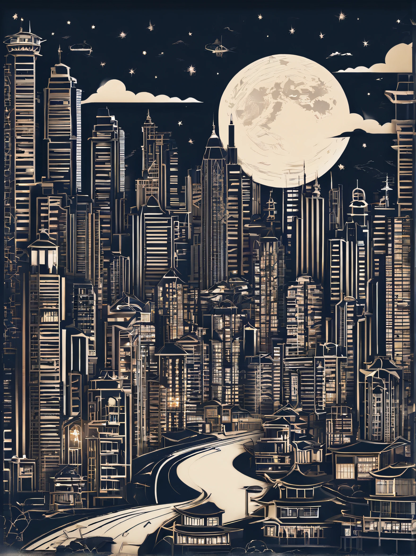 Hong Kong at night，Nathan，Cars coming and going，Full moon，star night
