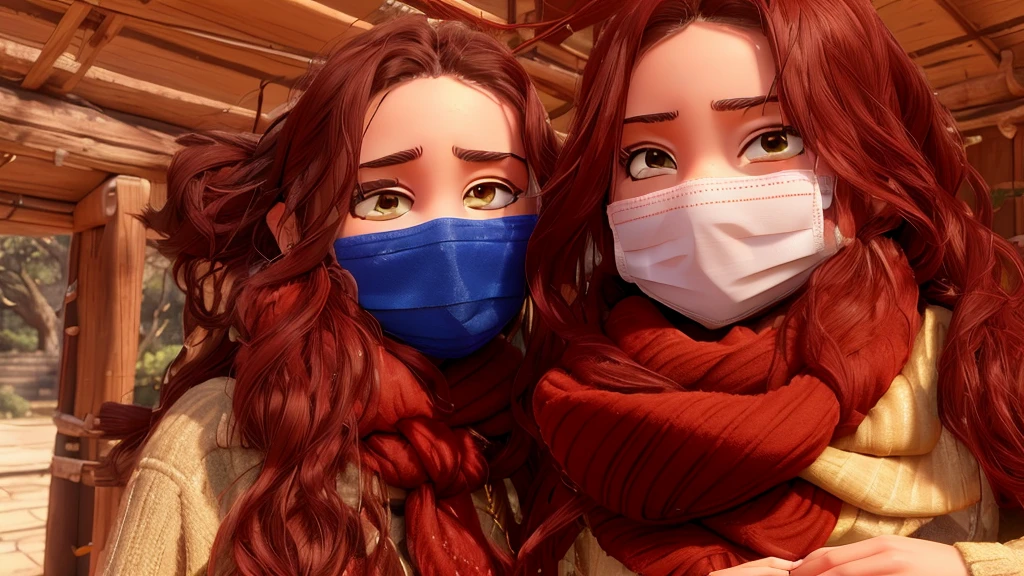 two women wearing masks and scarves pose for a picture, exclusive, profile pic, alena aenami and lilia alvarado, annoying sister vibes, without makeup, on set, wearing facemask and sunglasses, sf, high quality upload, profile image, with ivy, octa 8k, selfie, ssao 8 k, very very low quality picture, sisters